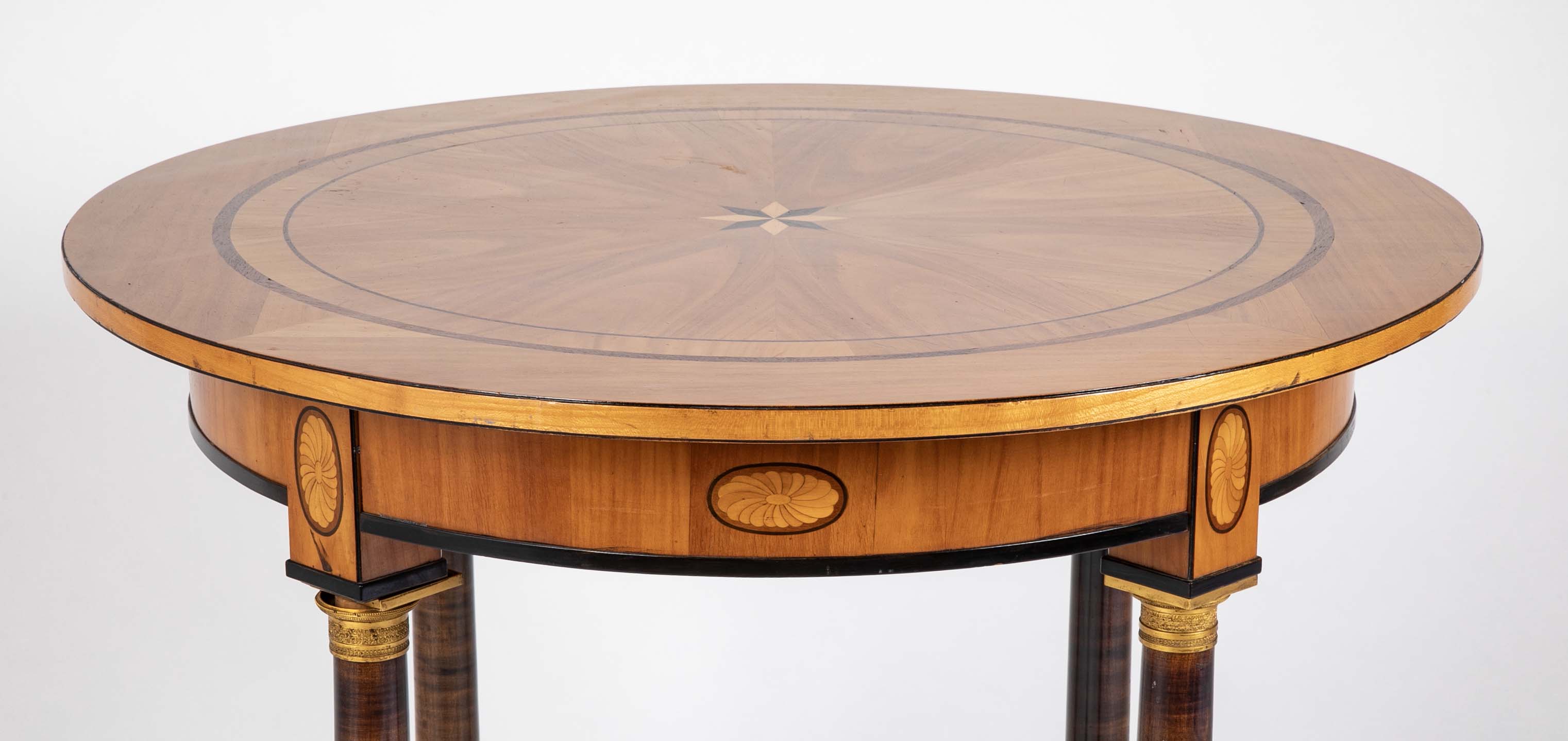 Charles X Satinwood Round Four Column Center Table