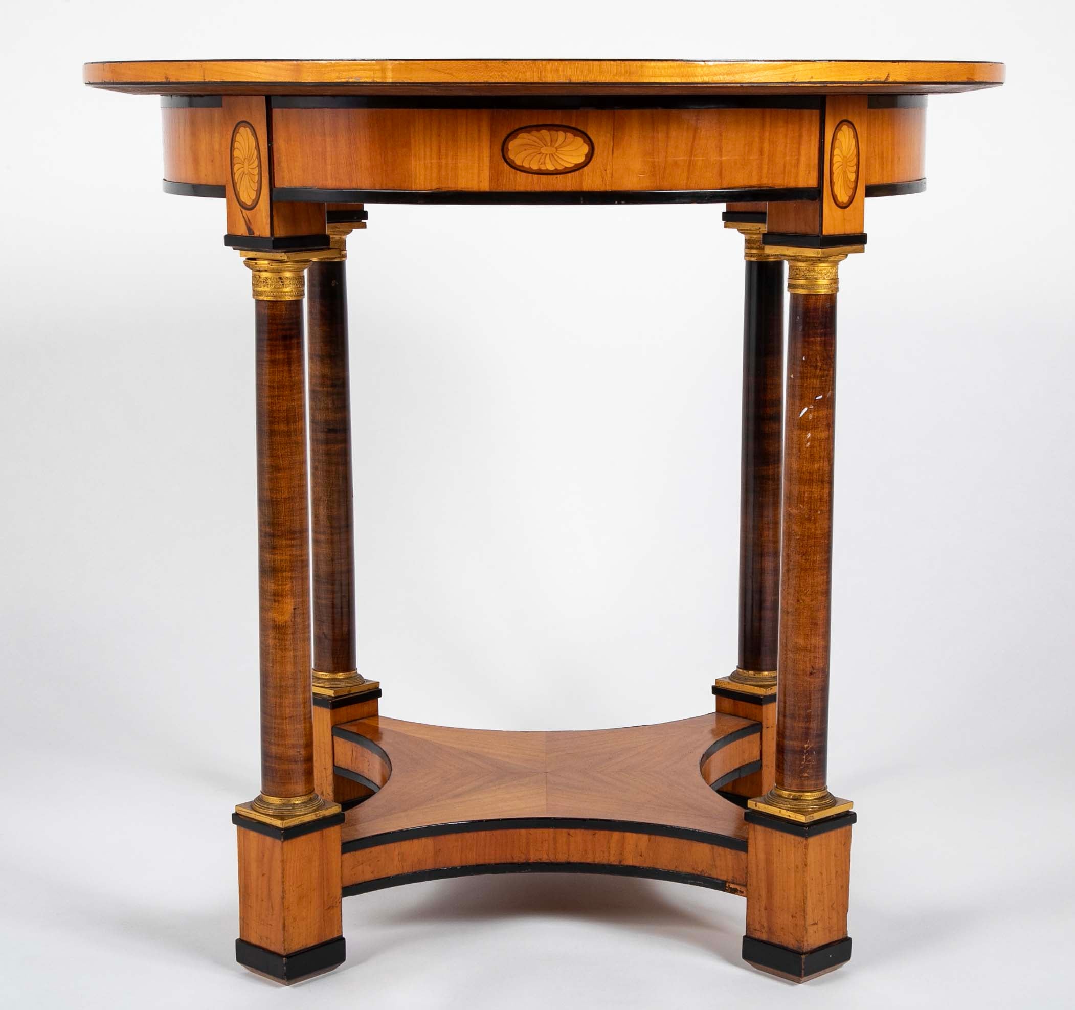 Charles X Satinwood Round Four Column Center Table