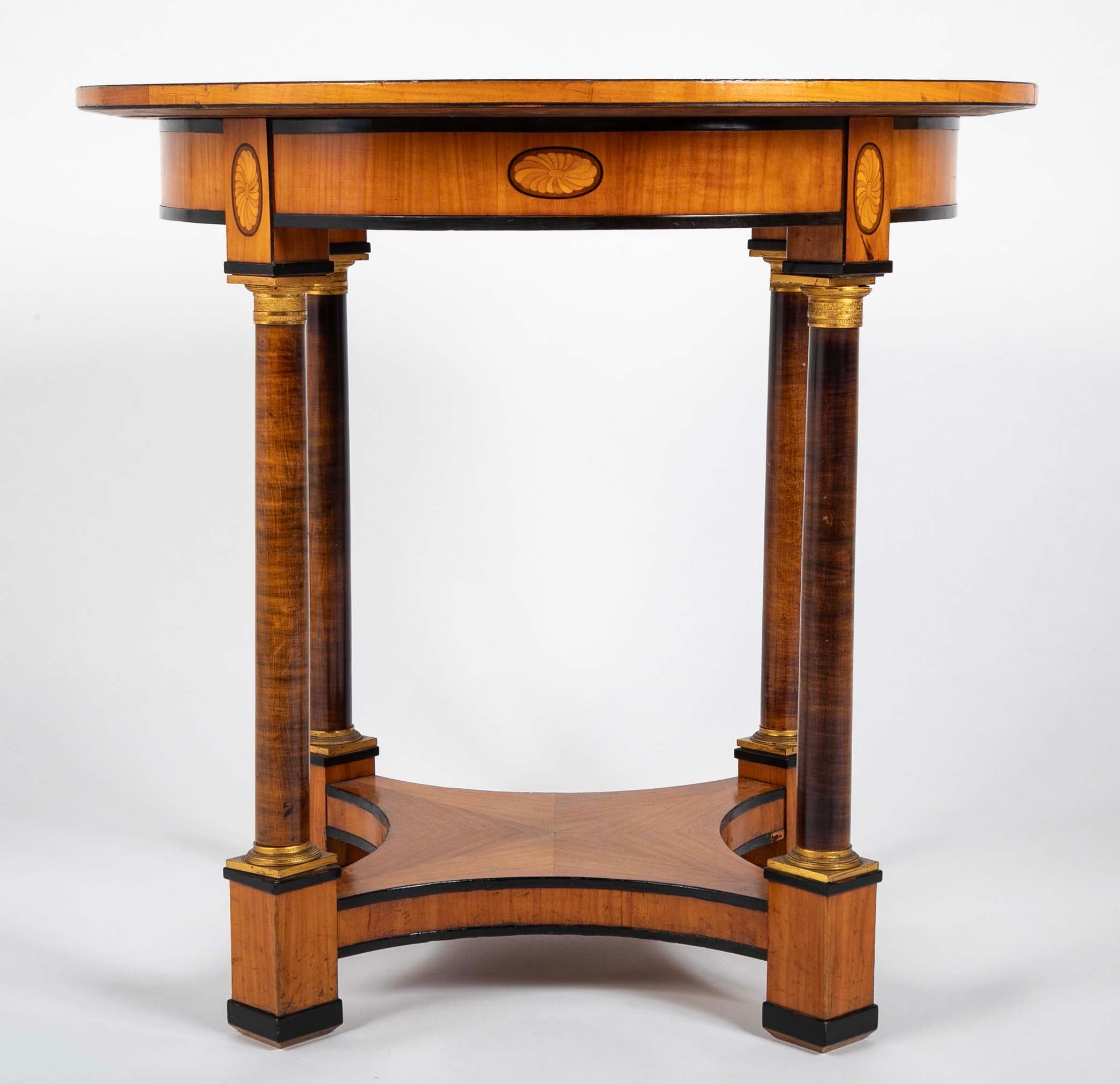 Charles X Satinwood Round Four Column Center Table