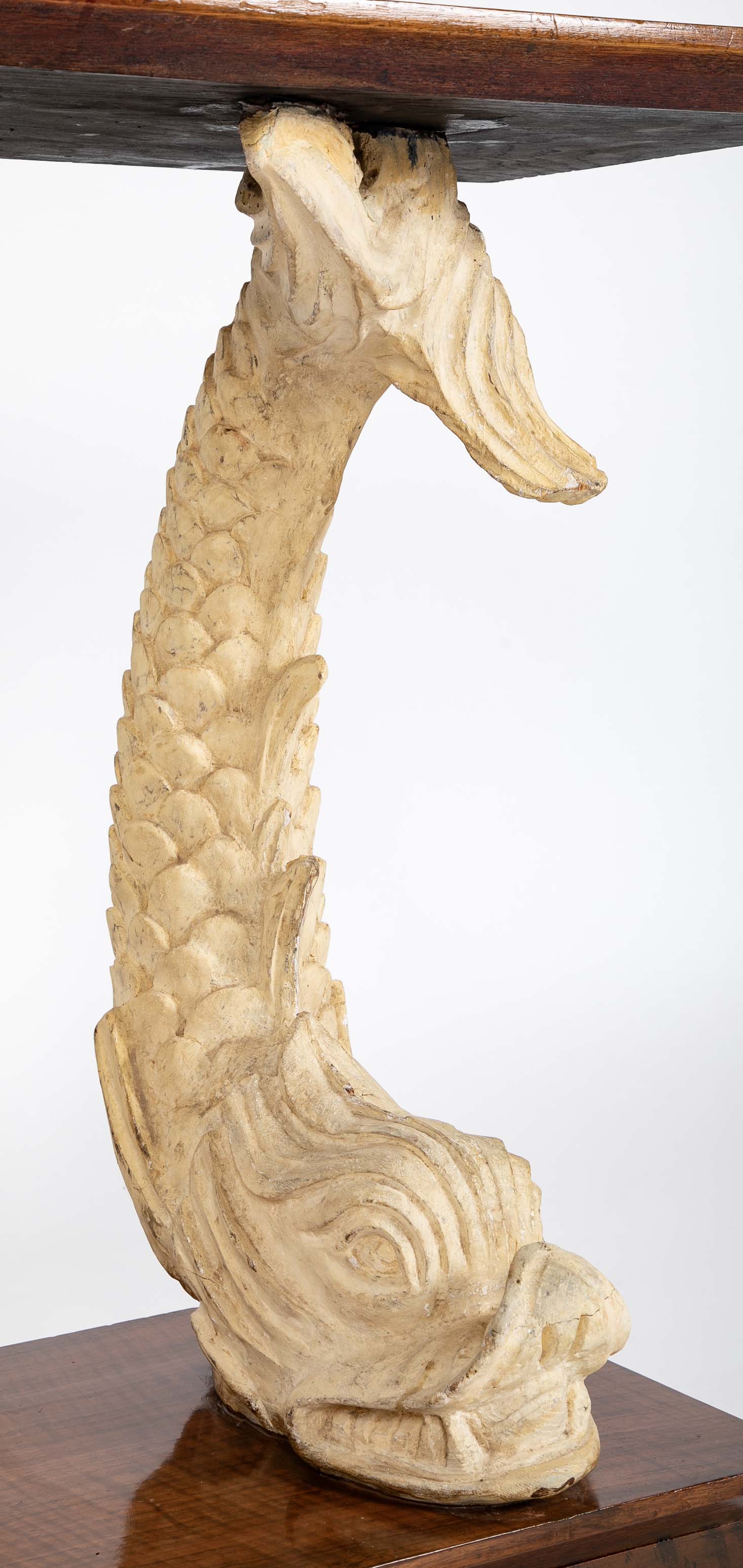 Art Deco “Dolphin” Support Console Table with Figured Walnut Top and Base