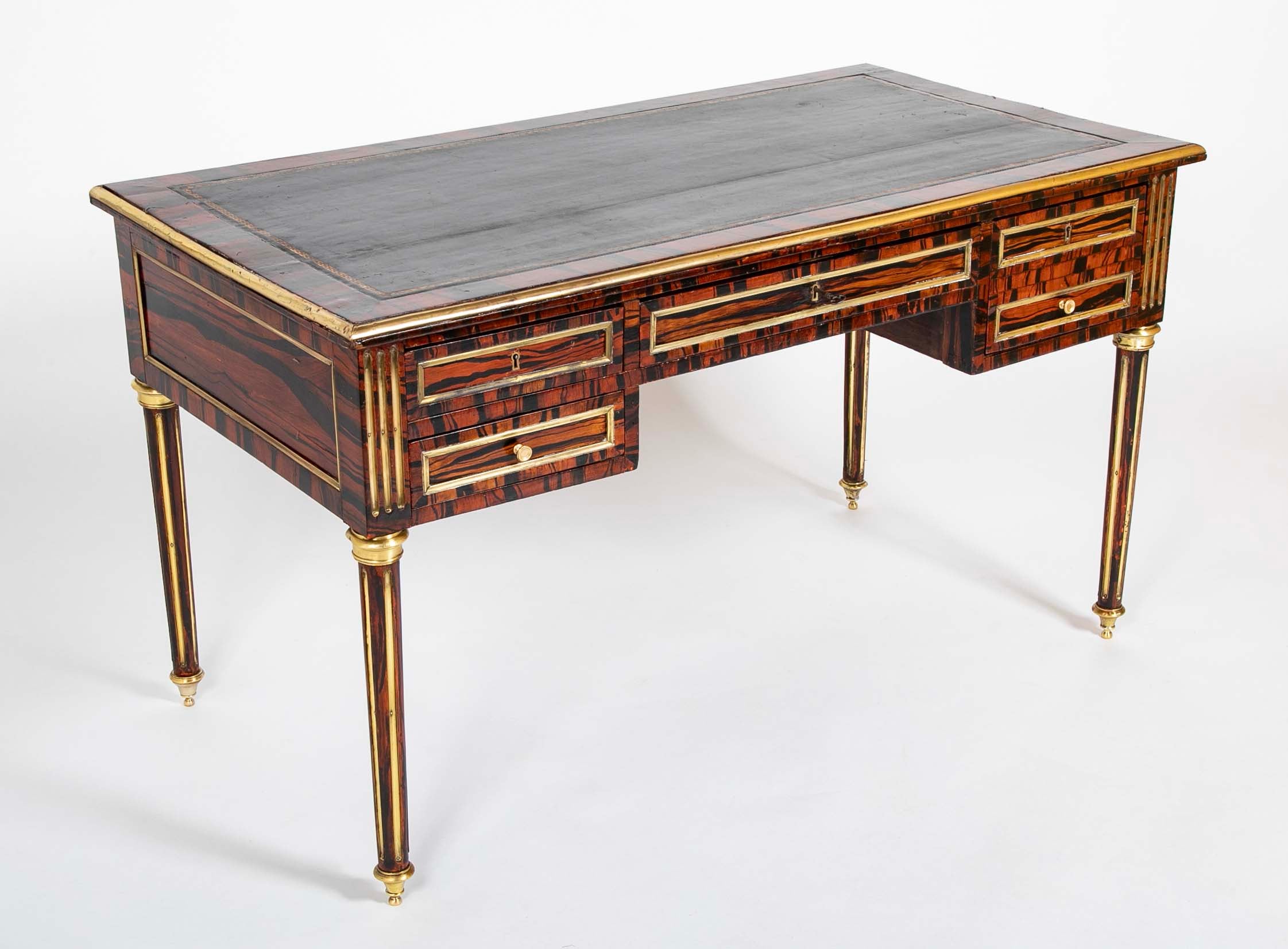 Louis XVI Style Neoclassic Form Leather Top Faux Calamander Desk