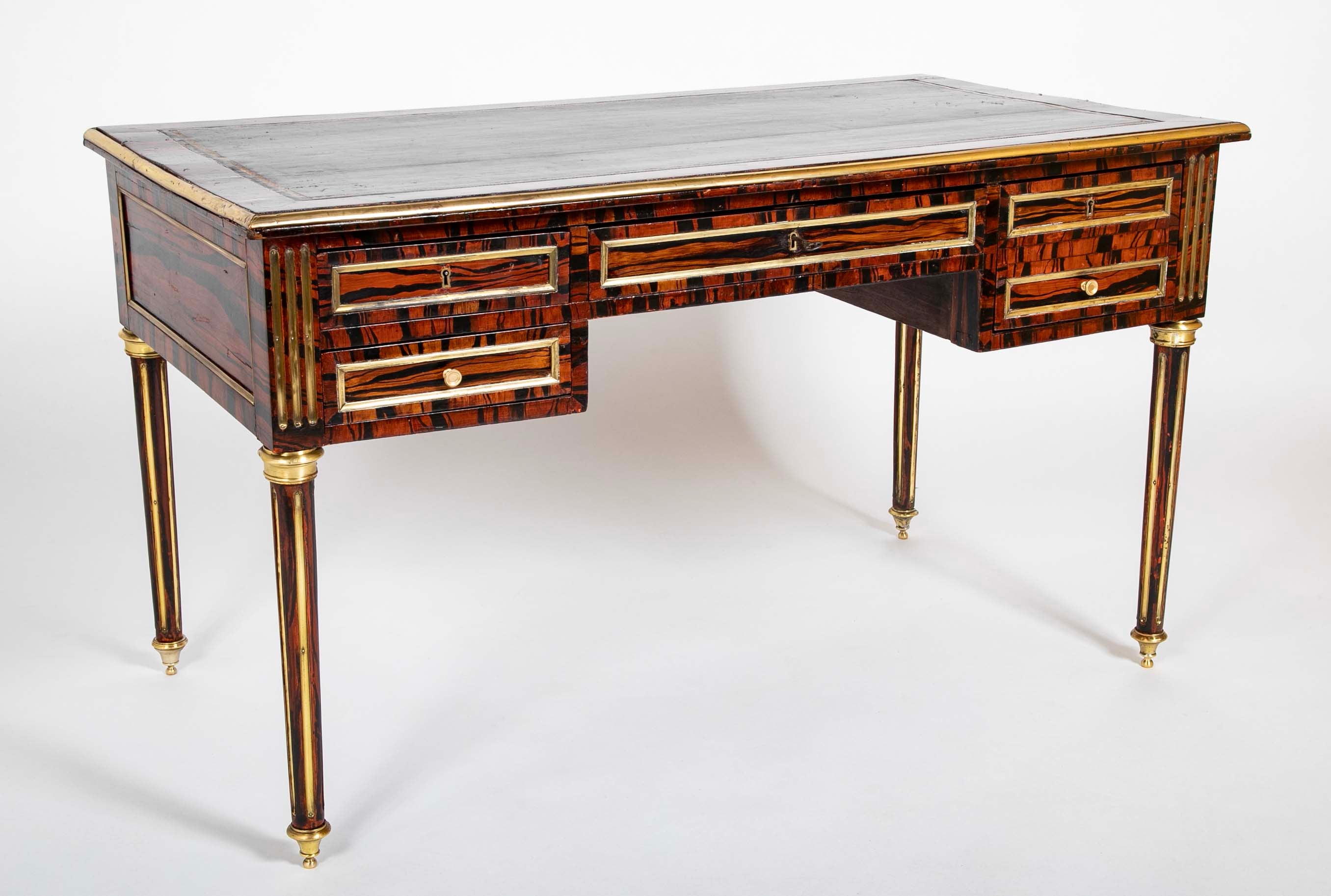 Louis XVI Style Neoclassic Form Leather Top Faux Calamander Desk