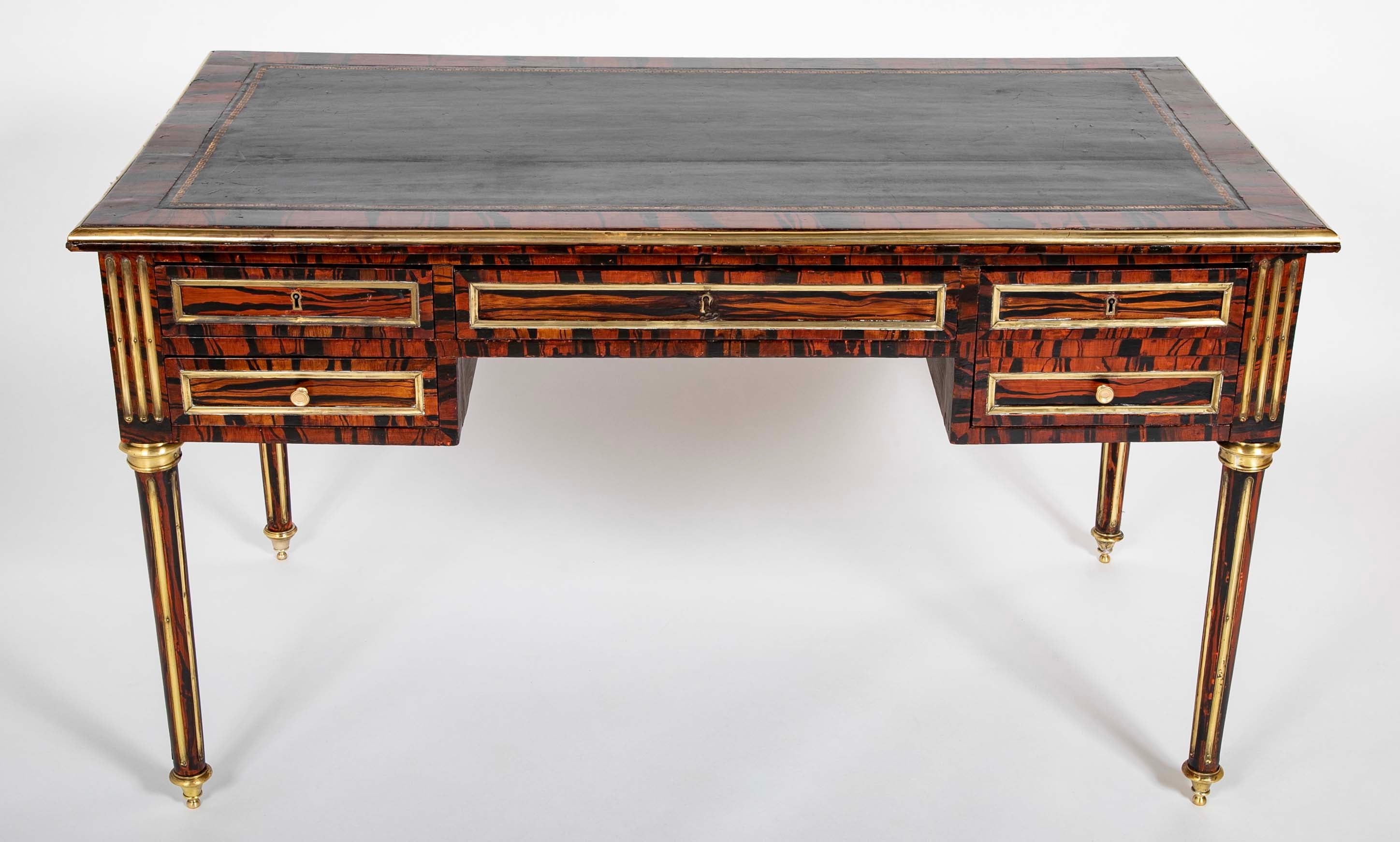 Louis XVI Style Neoclassic Form Leather Top Faux Calamander Desk