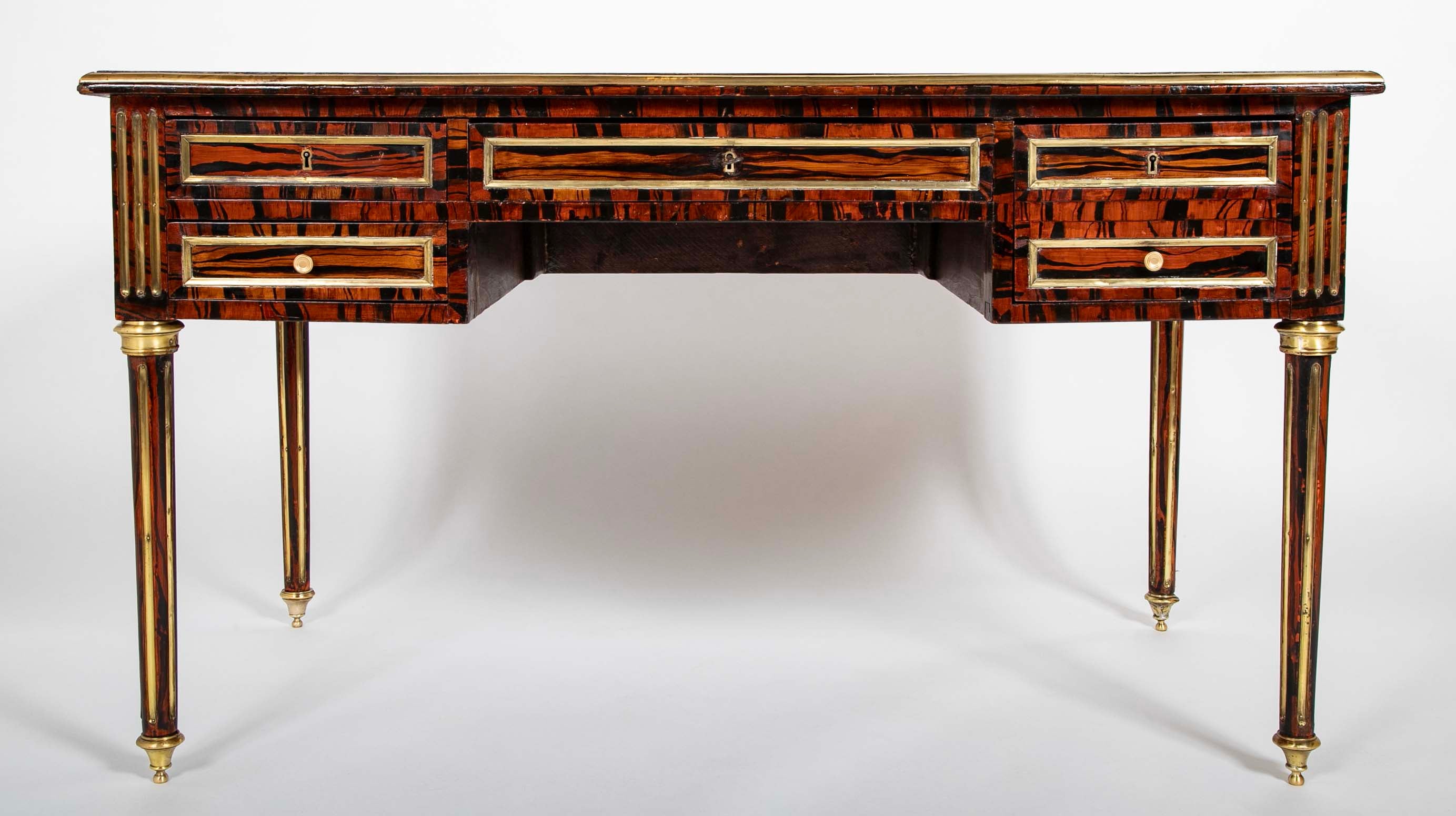 Louis XVI Style Neoclassic Form Leather Top Faux Calamander Desk