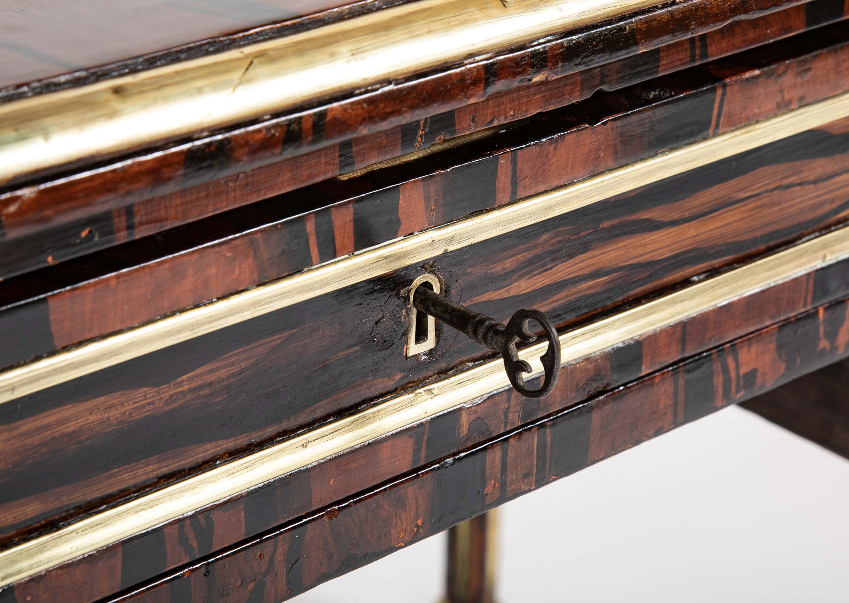 Louis XVI Style Neoclassic Form Leather Top Faux Calamander Desk