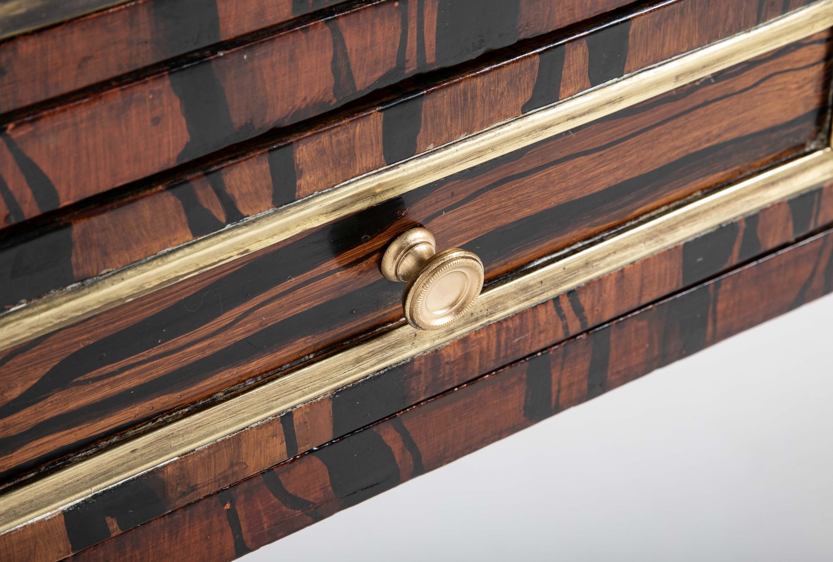 Louis XVI Style Neoclassic Form Leather Top Faux Calamander Desk