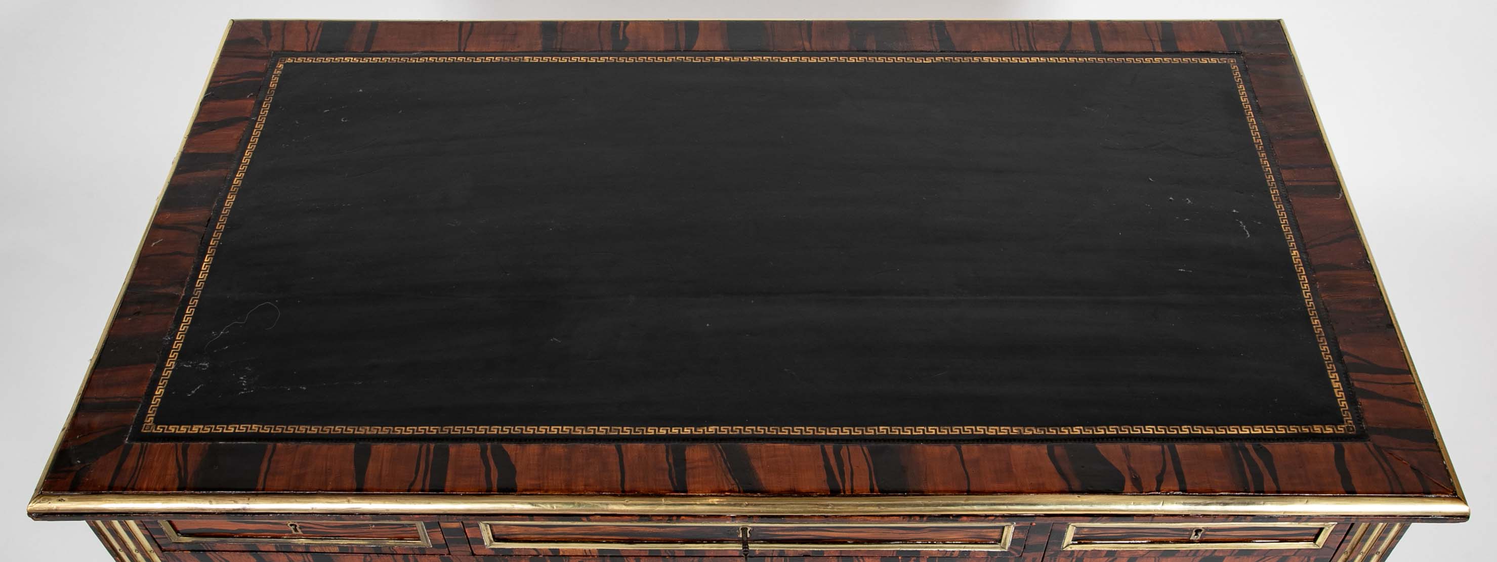 Louis XVI Style Neoclassic Form Leather Top Faux Calamander Desk