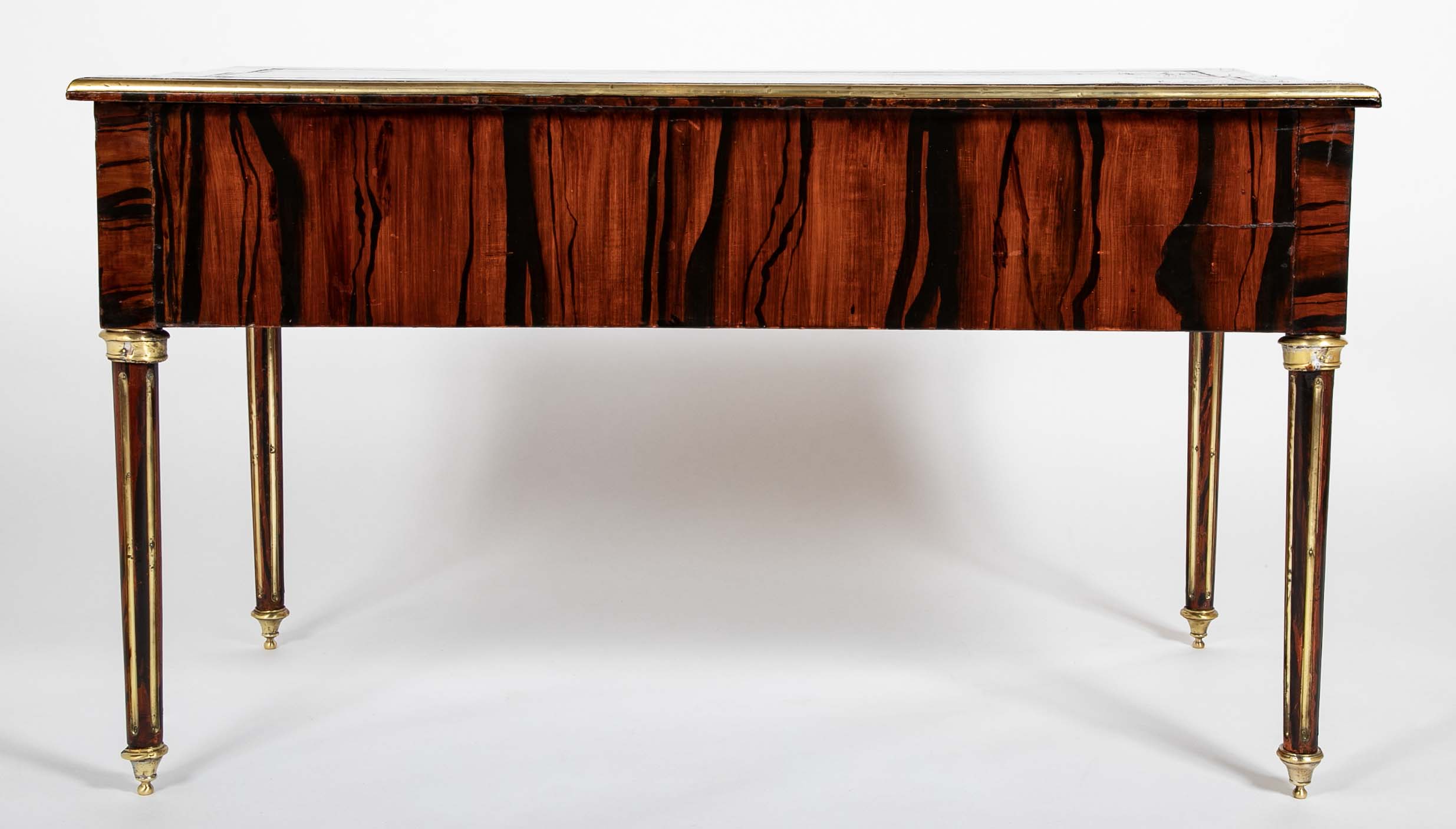 Louis XVI Style Neoclassic Form Leather Top Faux Calamander Desk