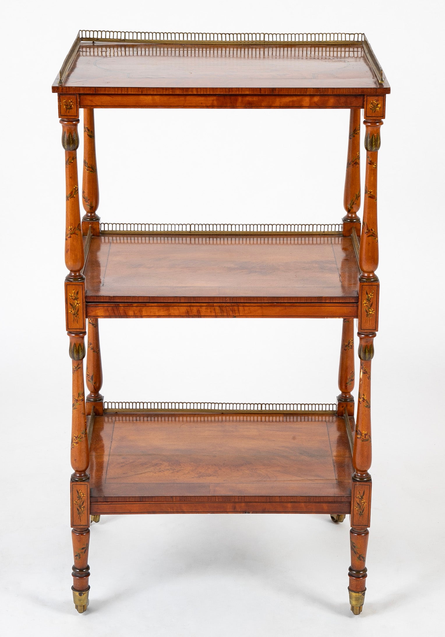 High Regency Bronze Gallery Three Tier Inlaid and Painted Etagere