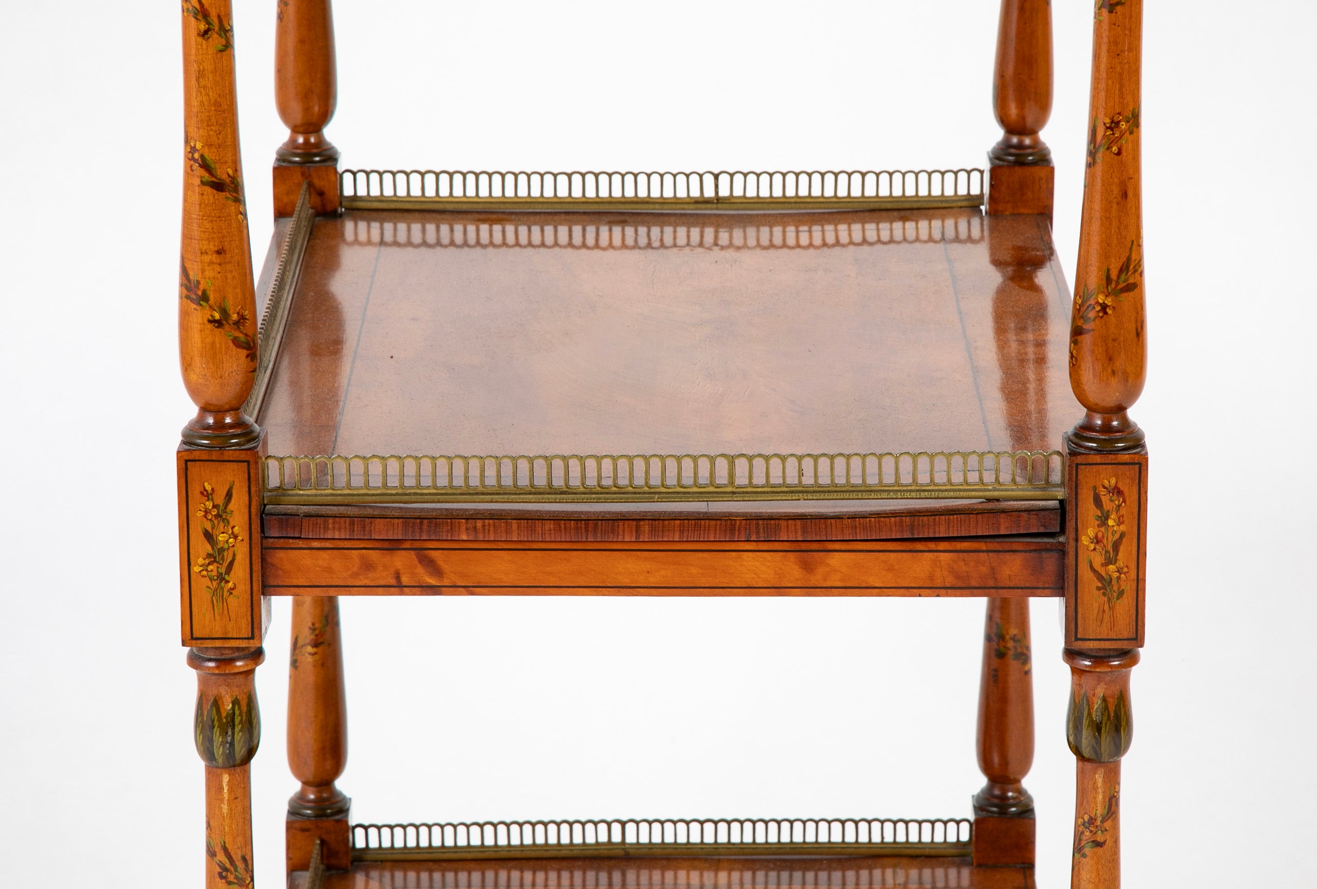 High Regency Bronze Gallery Three Tier Inlaid and Painted Etagere