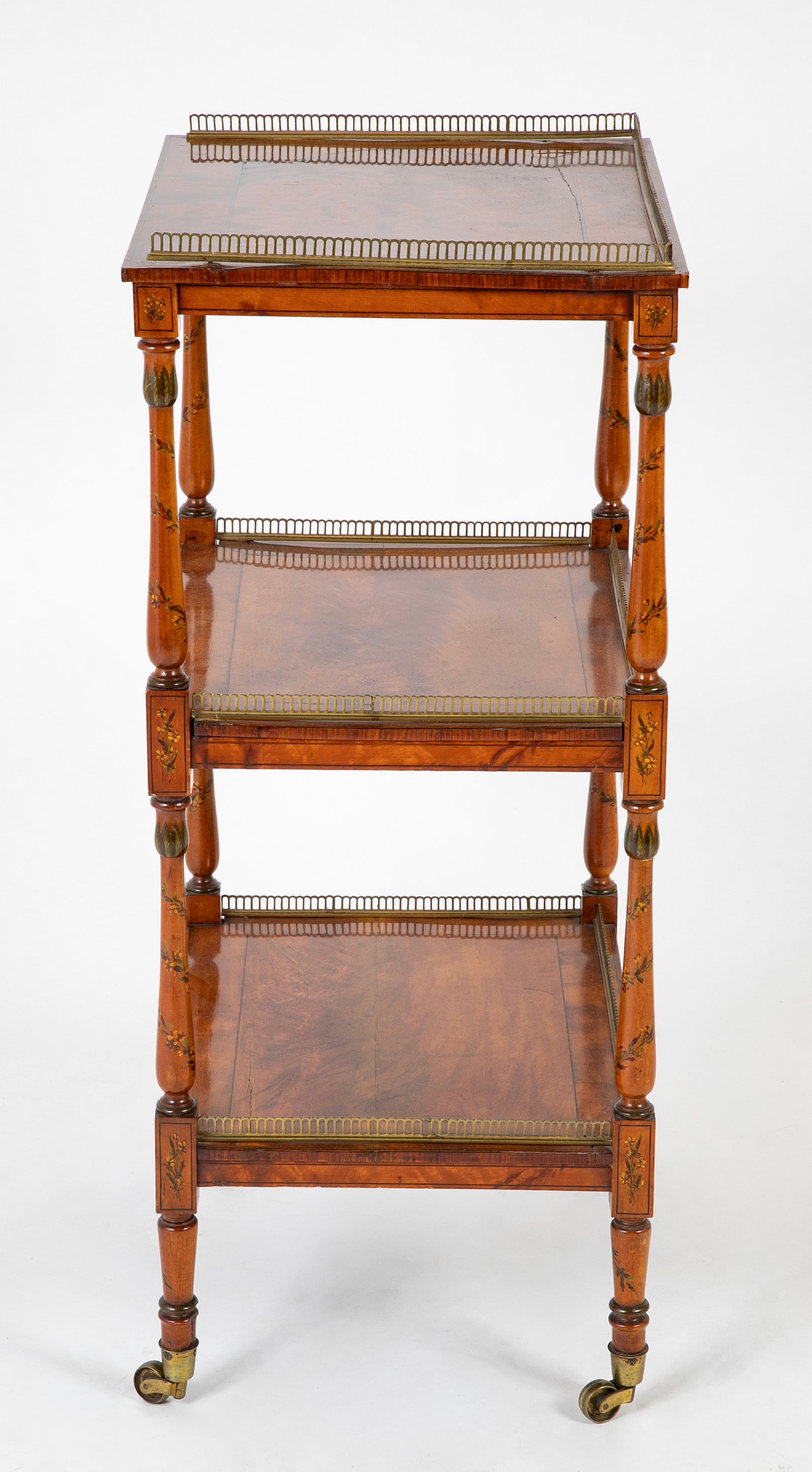 High Regency Bronze Gallery Three Tier Inlaid and Painted Etagere