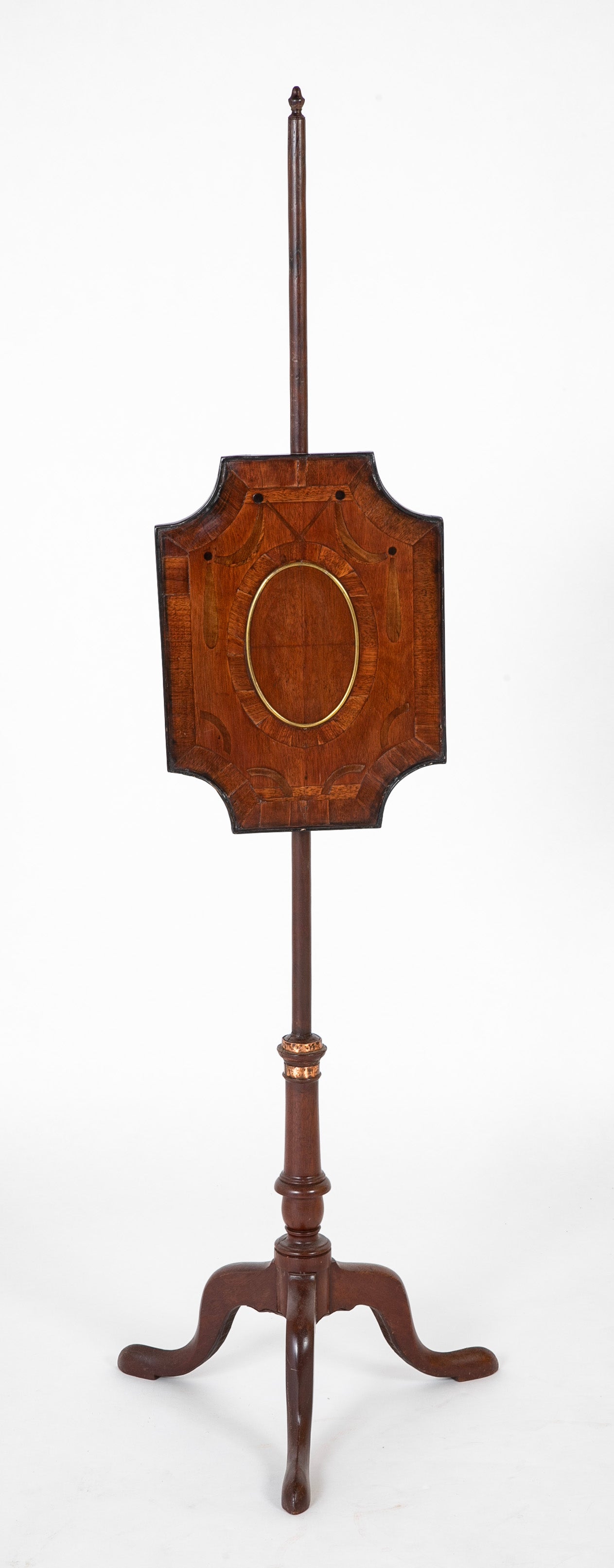 Rare American Federal Fire or Pole Screen with Inlaid Drapery