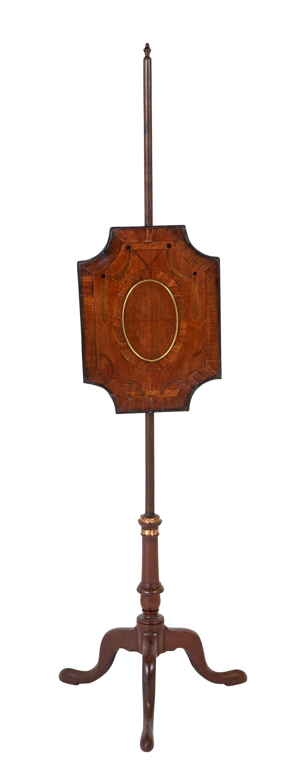 Rare American Federal Fire or Pole Screen with Inlaid Drapery