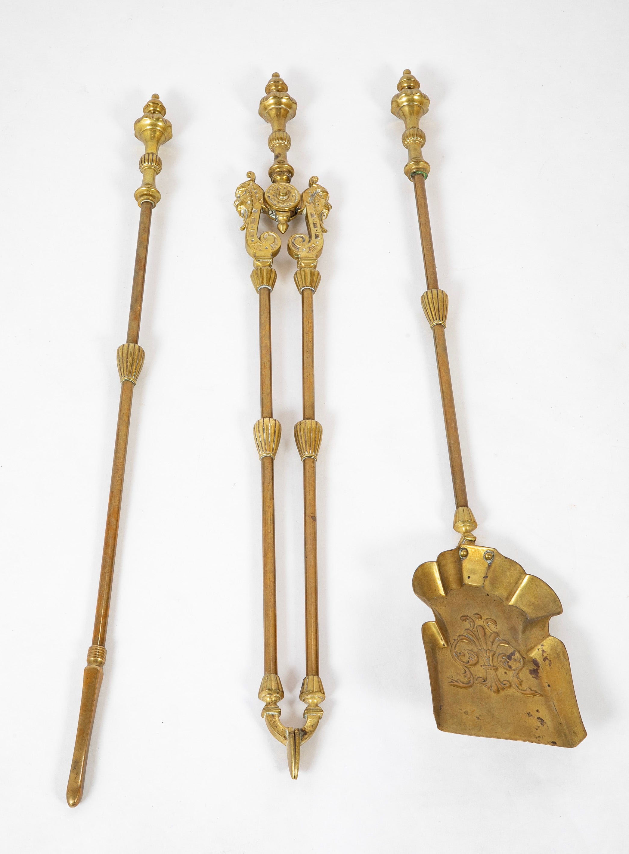 Set of Three Brass Fire Tools with Mythical Creature Motif