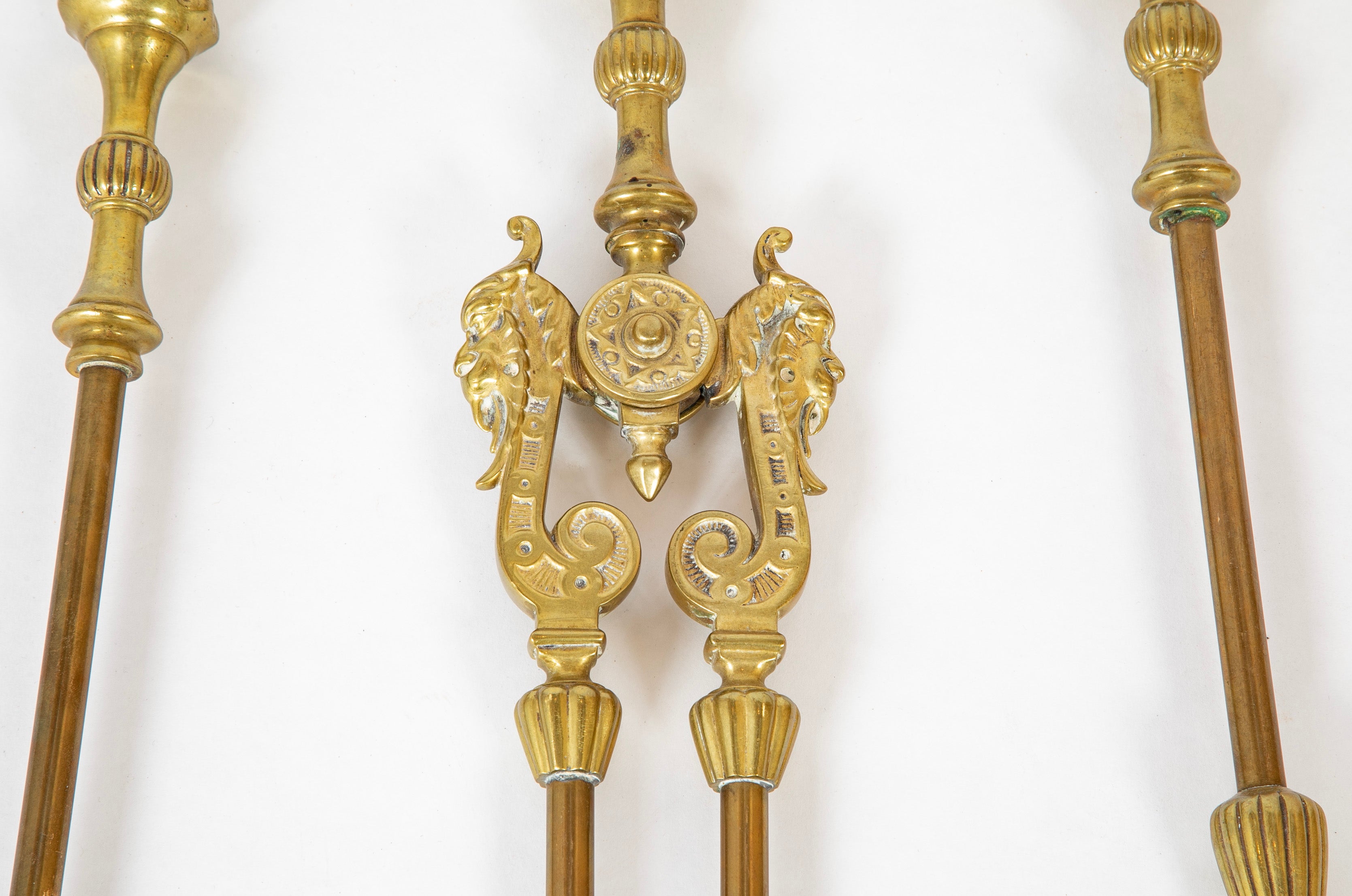 Set of Three Brass Fire Tools with Mythical Creature Motif