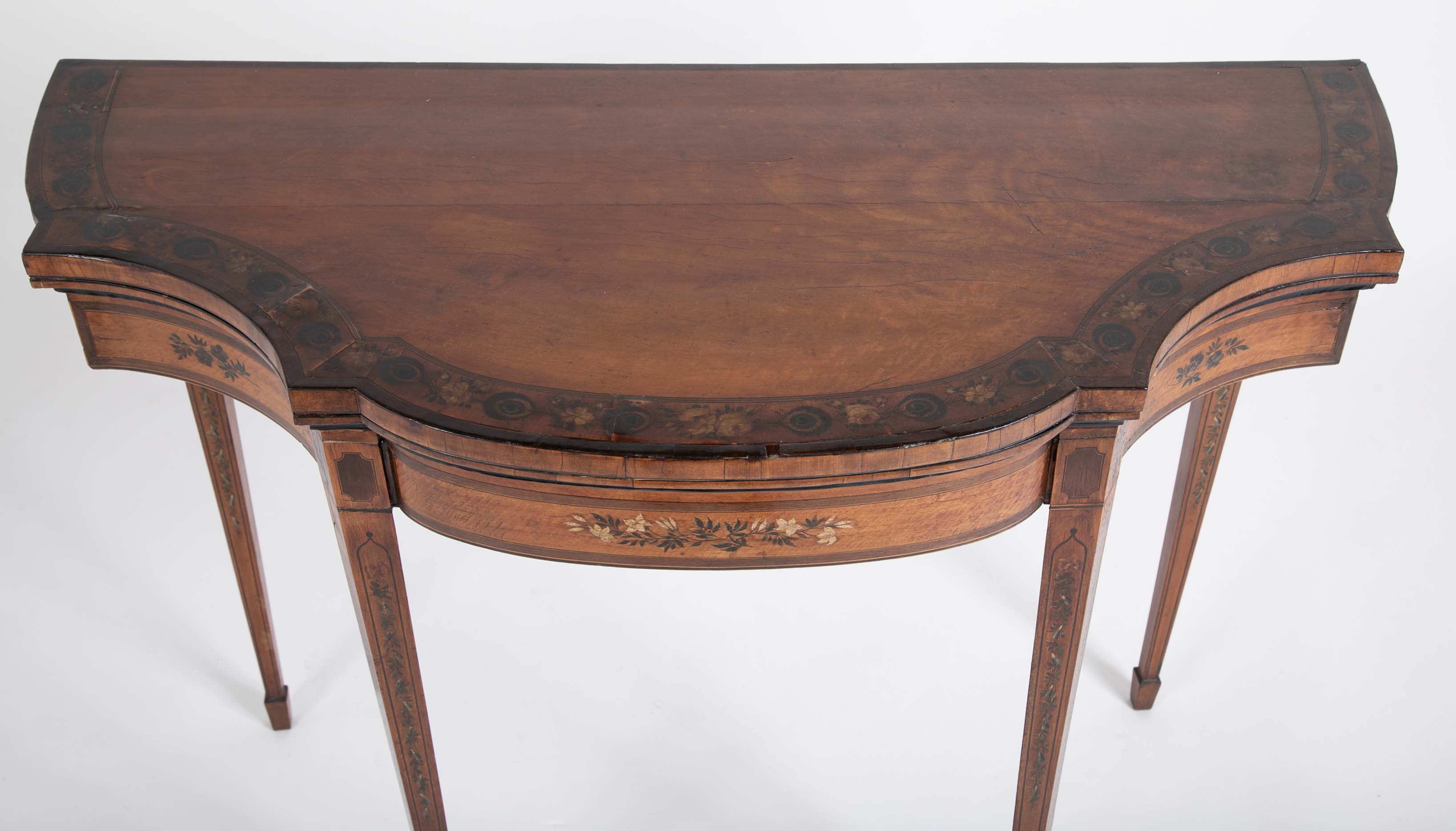Rare George III Satinwood Game Table with Painted Decor