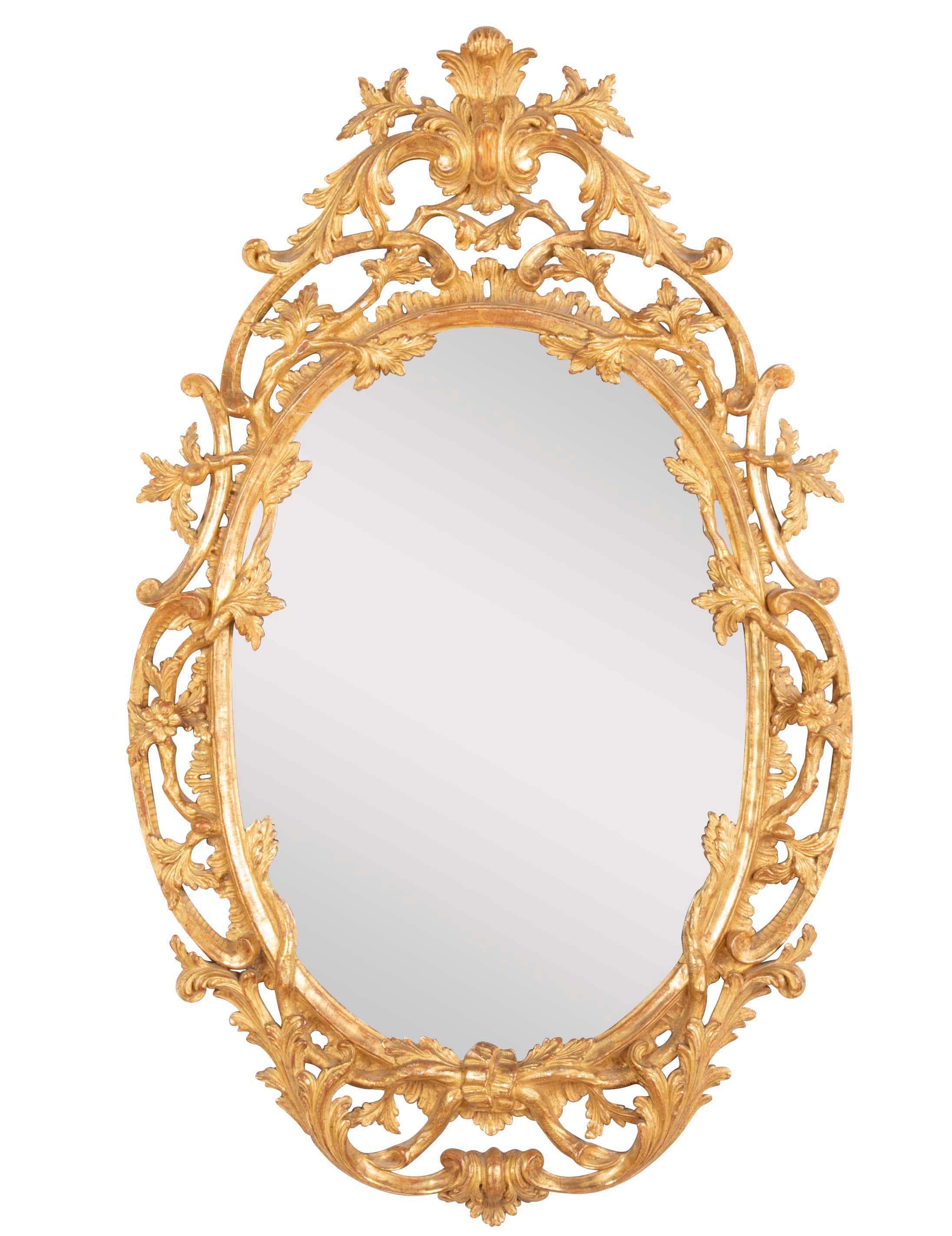 Pair of English George II Period Oval Gilt Mirrors