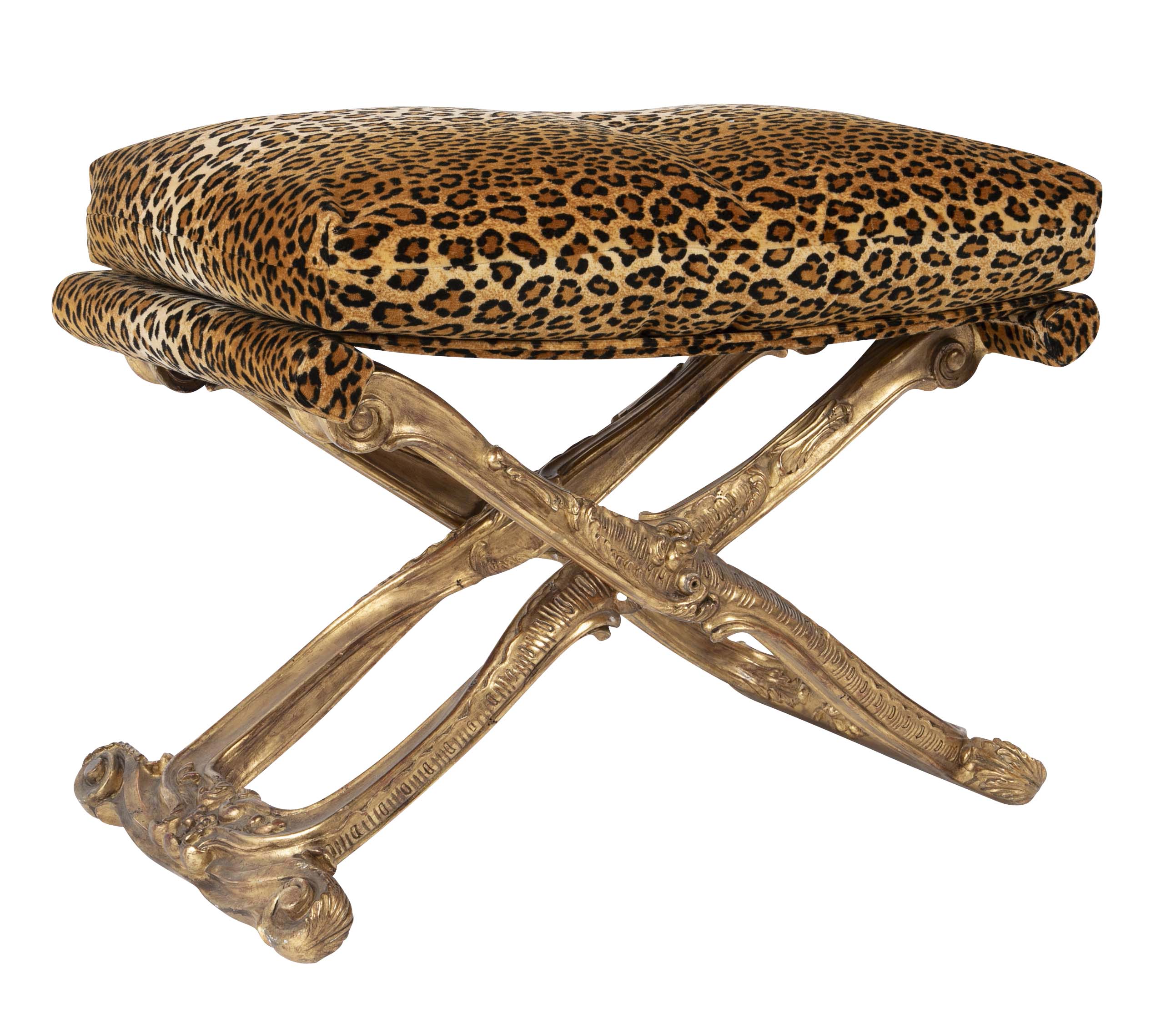 French Versailles Model Giltwood Stool with Leopard Fabric