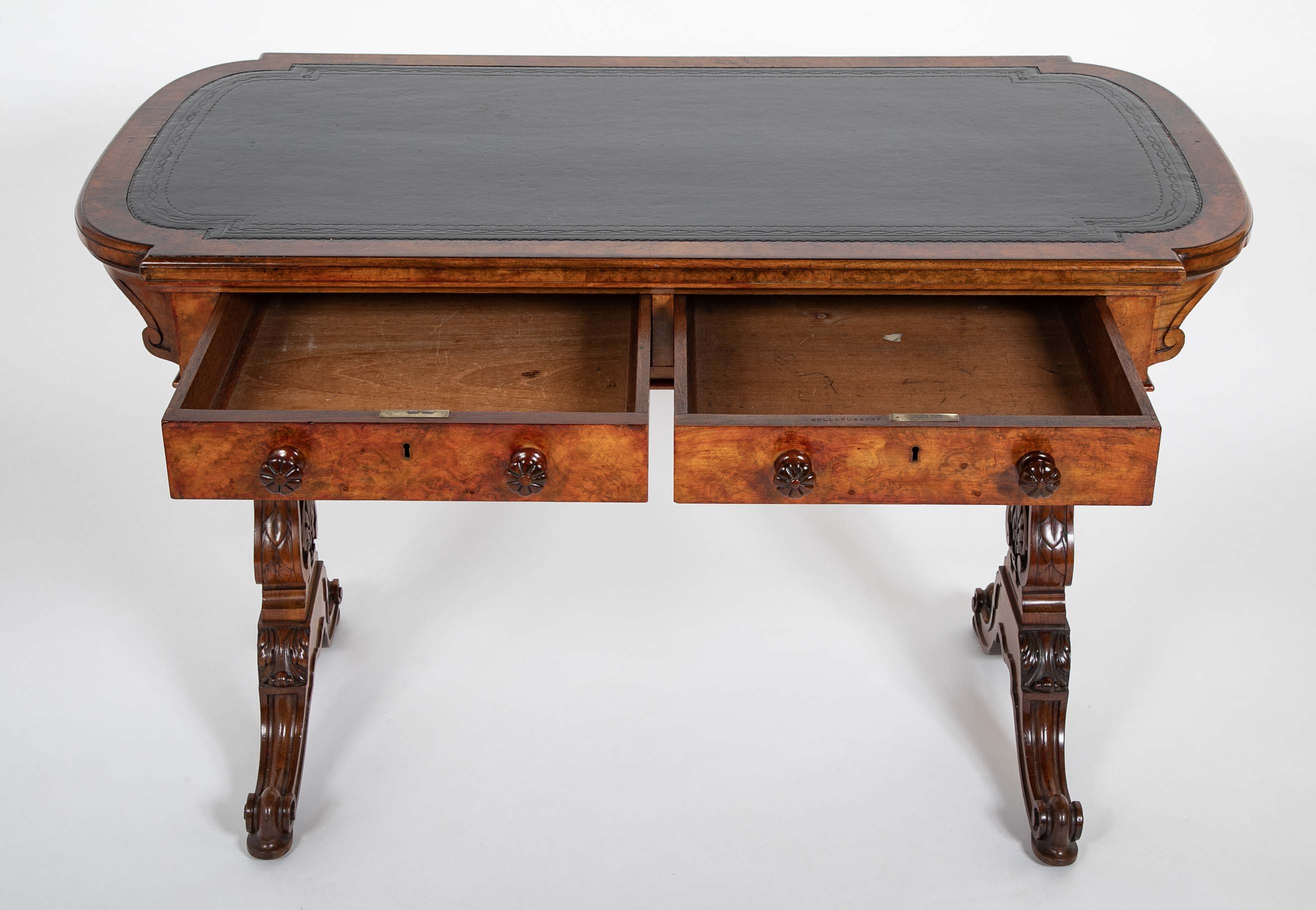Important William IV Period Desk with Superb Carving Signed Holland & Sons