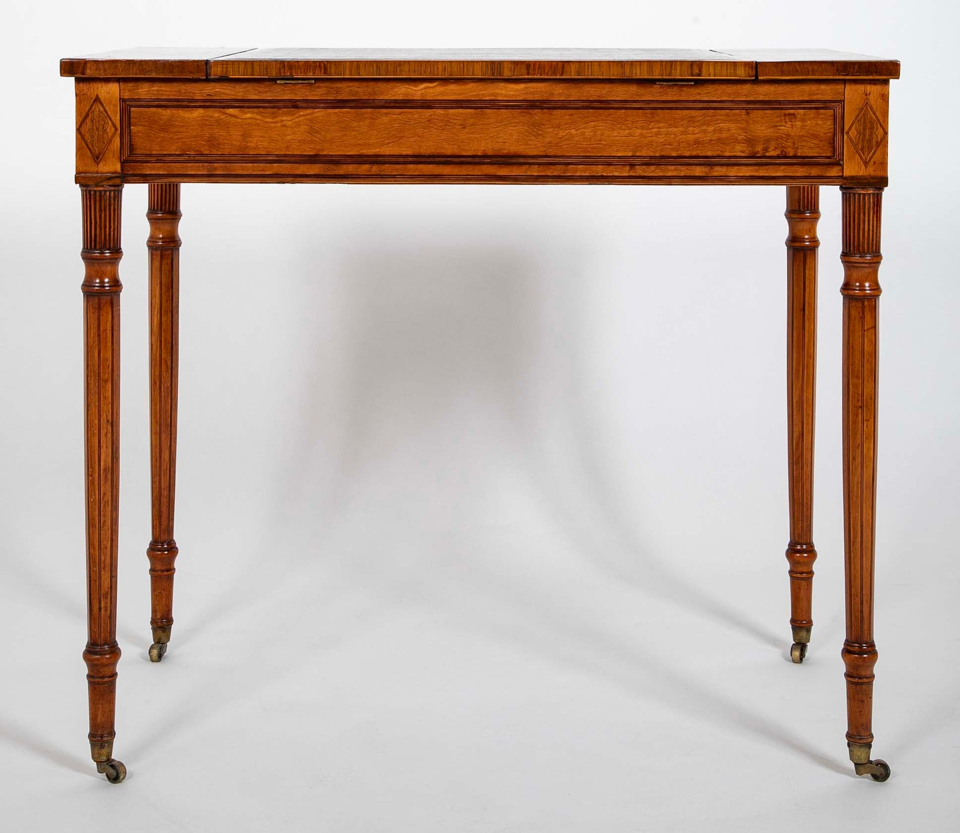 Rare George III Period Satinwood Ratchet Top Octagonal Leg Desk