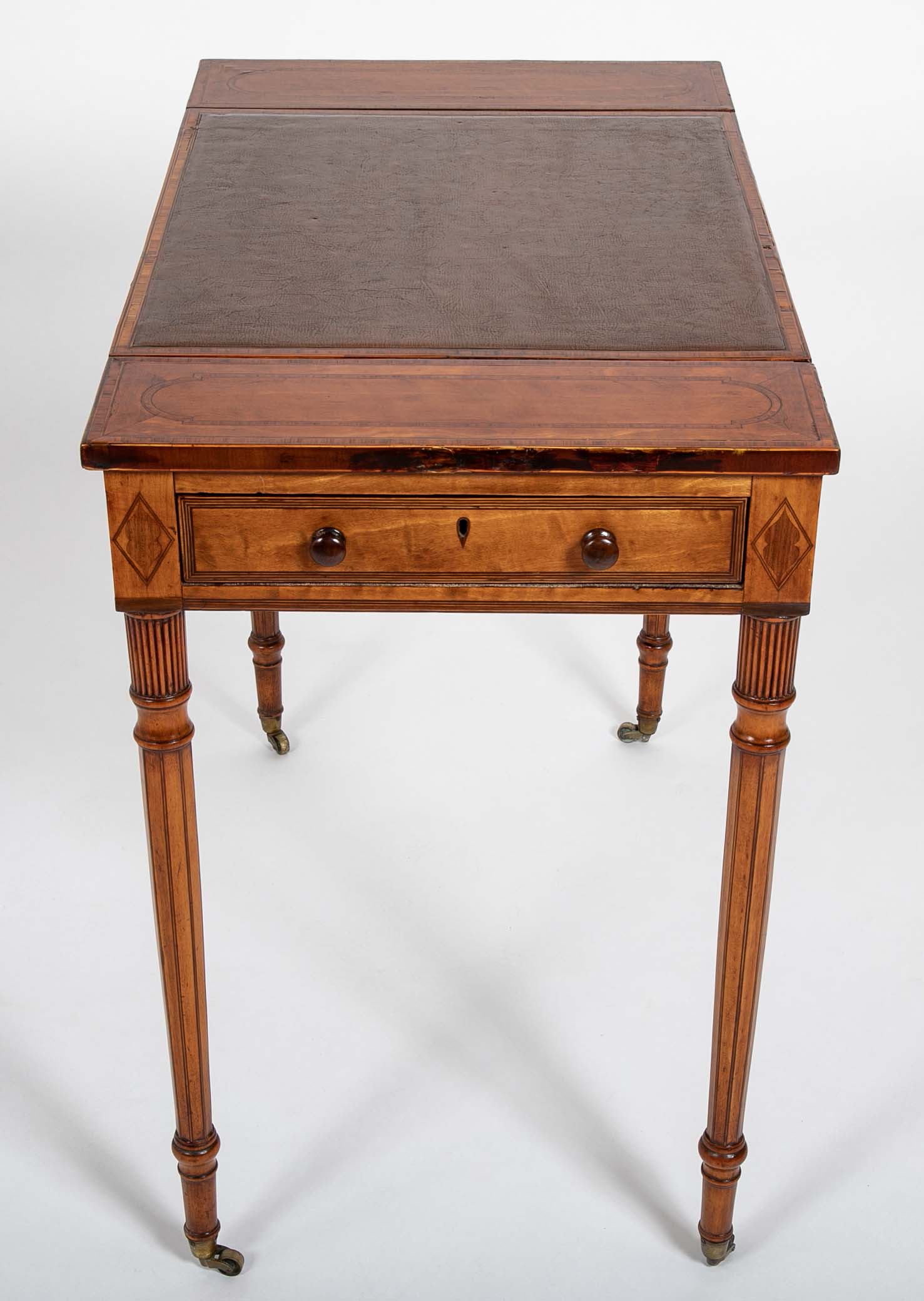 Rare George III Period Satinwood Ratchet Top Octagonal Leg Desk
