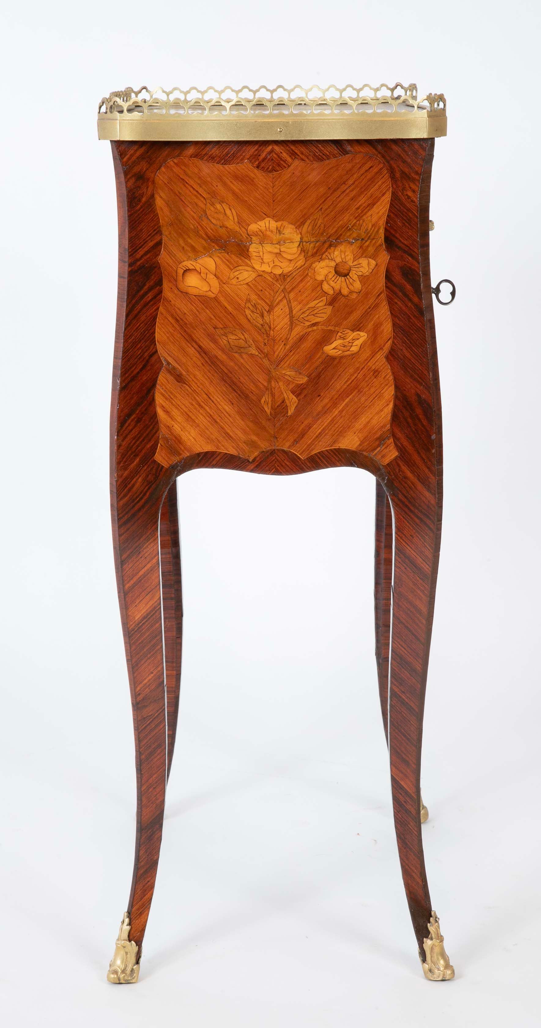 Louis XV Style Petite Commode with Marquetry and Bronze Gallery & Feet