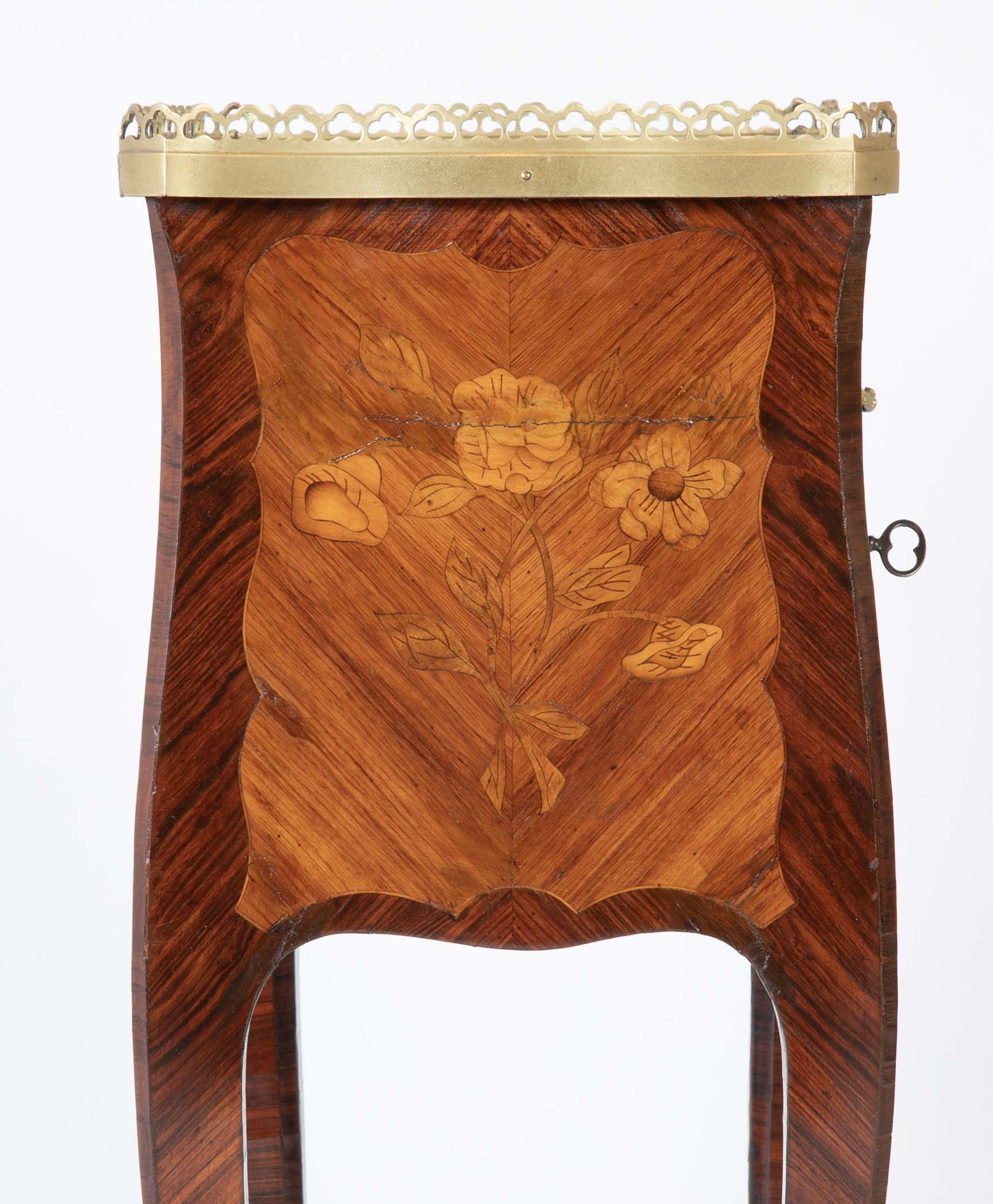 Louis XV Style Petite Commode with Marquetry and Bronze Gallery & Feet