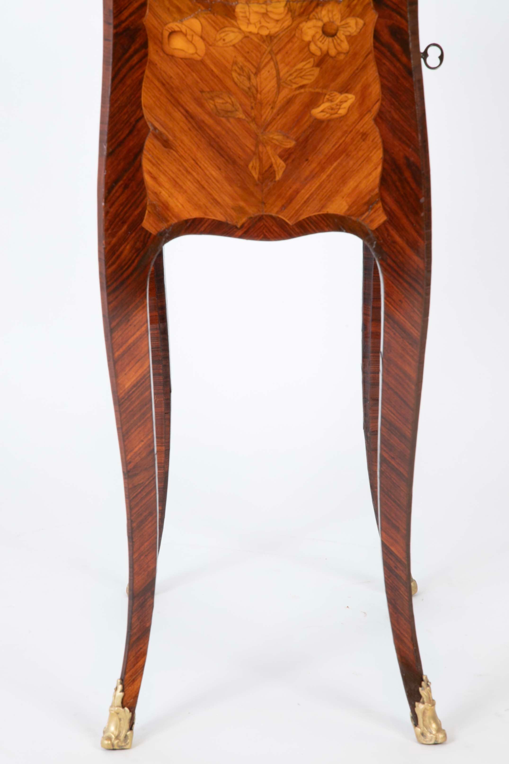 Louis XV Style Petite Commode with Marquetry and Bronze Gallery & Feet