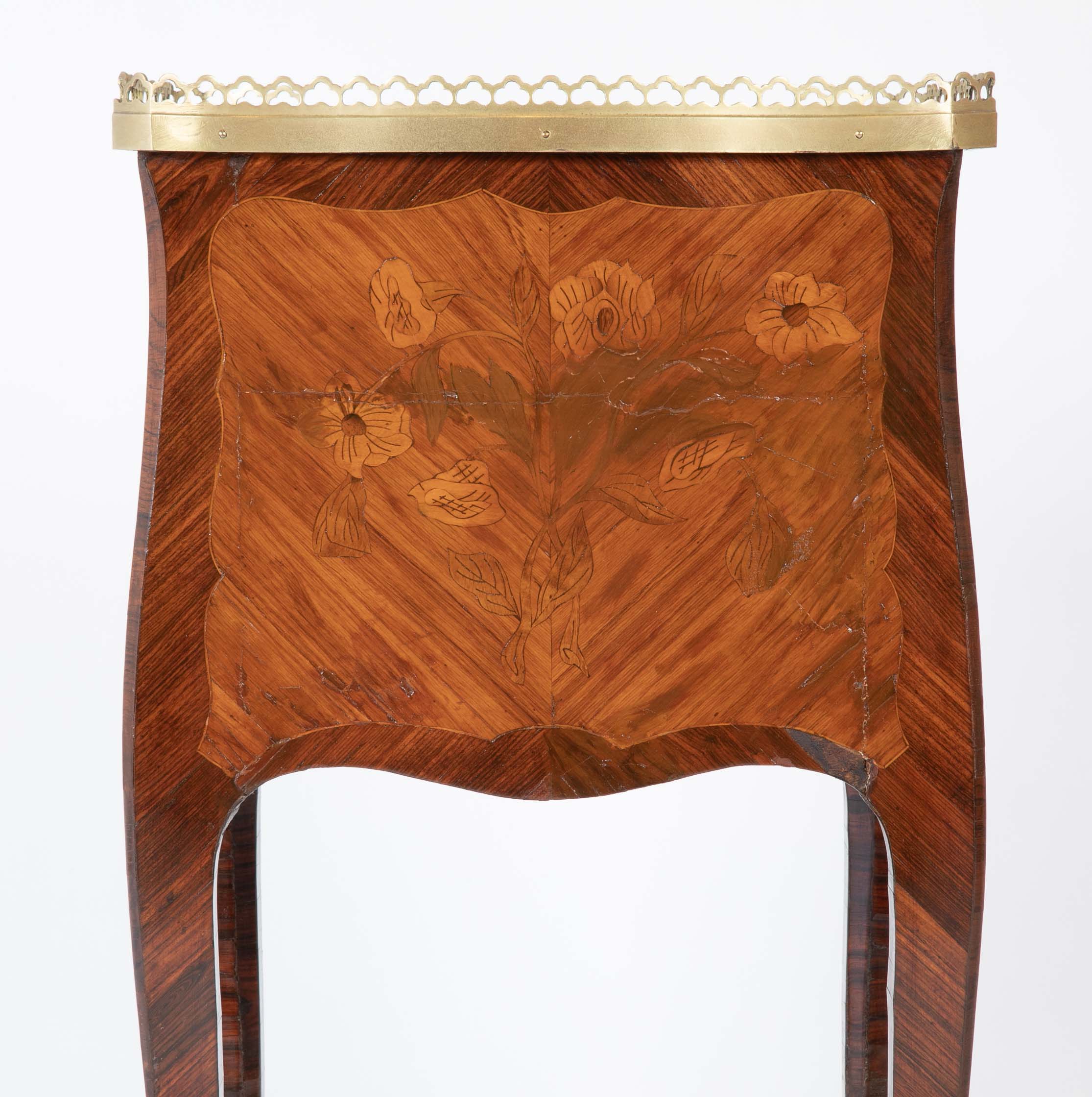 Louis XV Style Petite Commode with Marquetry and Bronze Gallery & Feet