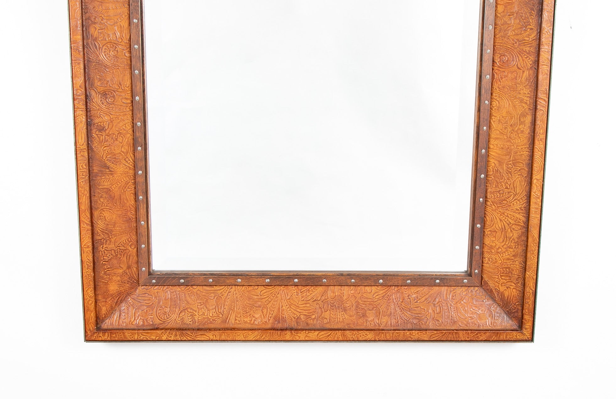 Ralph Lauren Labeled Mirror with Rare Embossed Leather Border