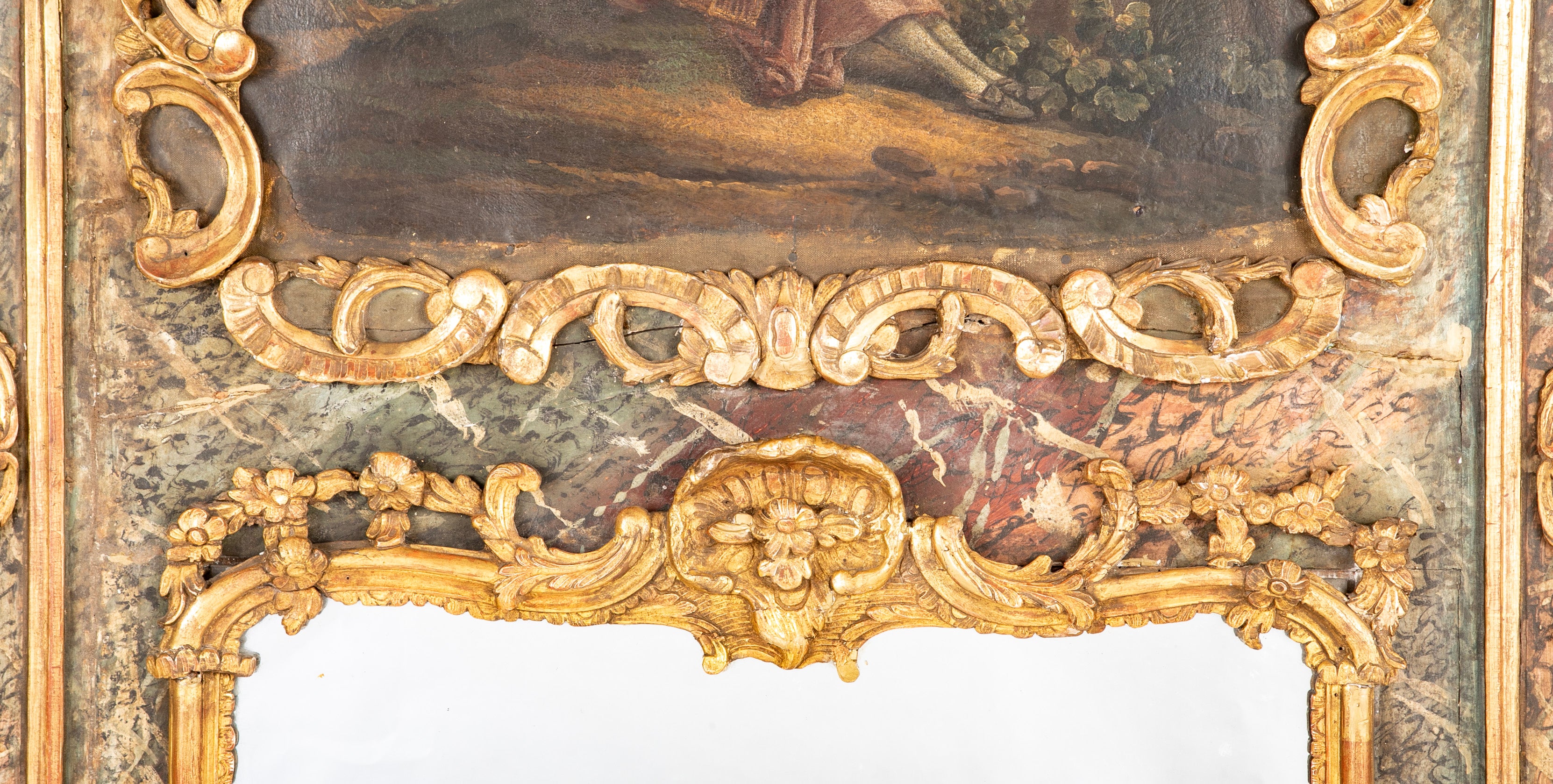 Late 18th Century French Trumeau Mirror with Romantic Painting