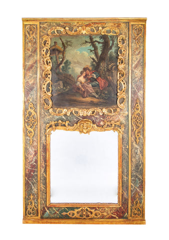 Late 18th Century French Trumeau Mirror with Romantic Painting