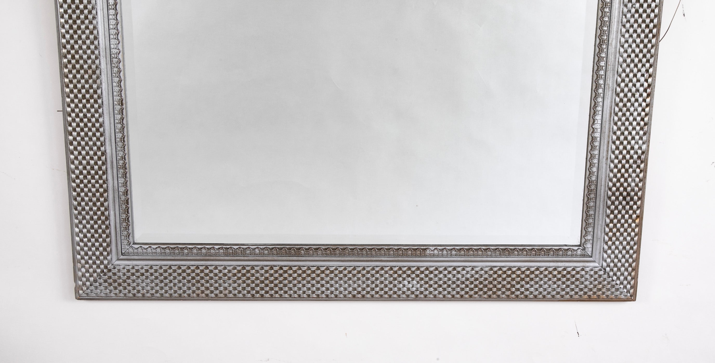 20th Century Silvered Basketweave Console Mirror with Beveled Plate