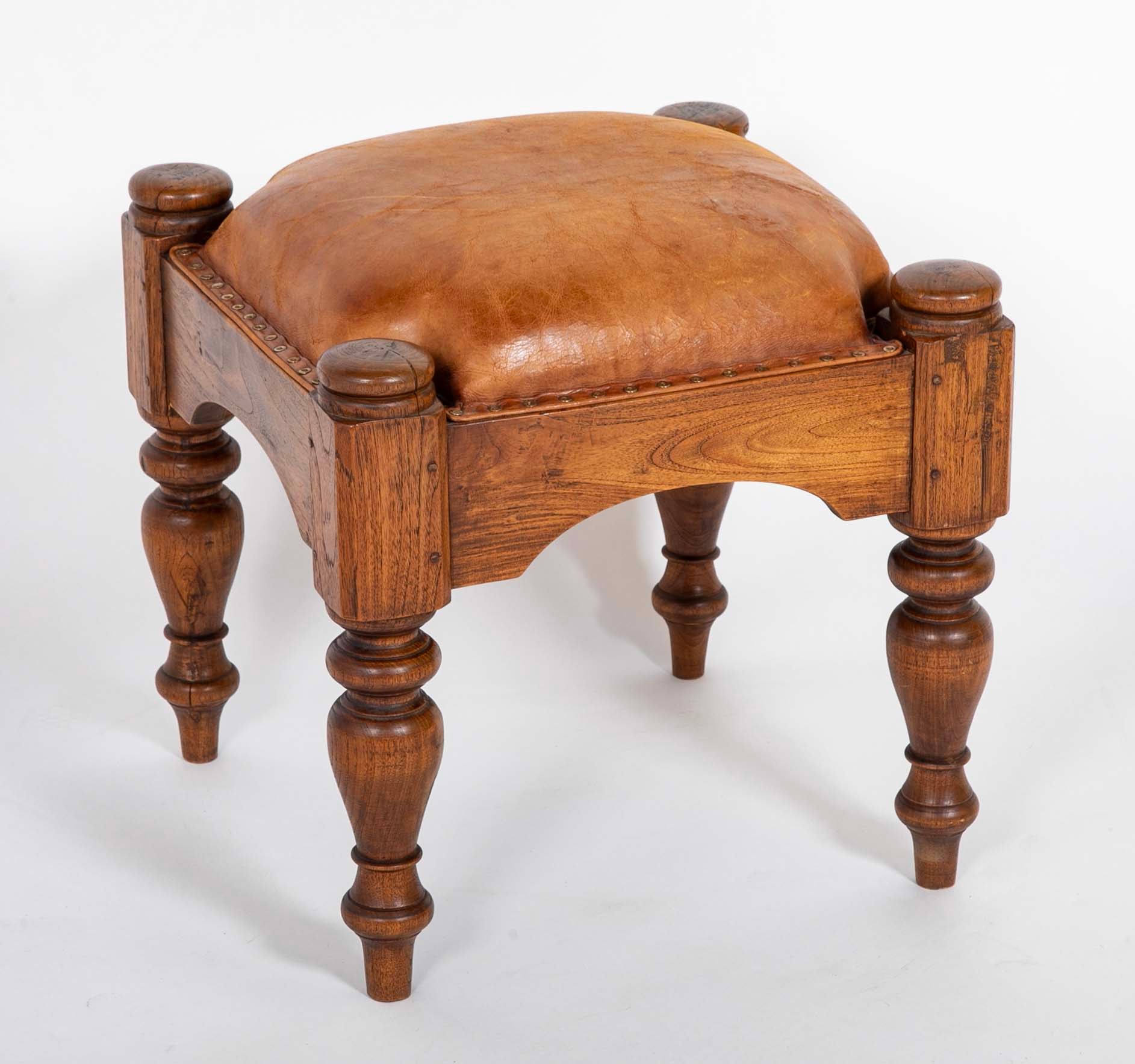 Leather & Brass Head Ottoman in the Manner of William IV