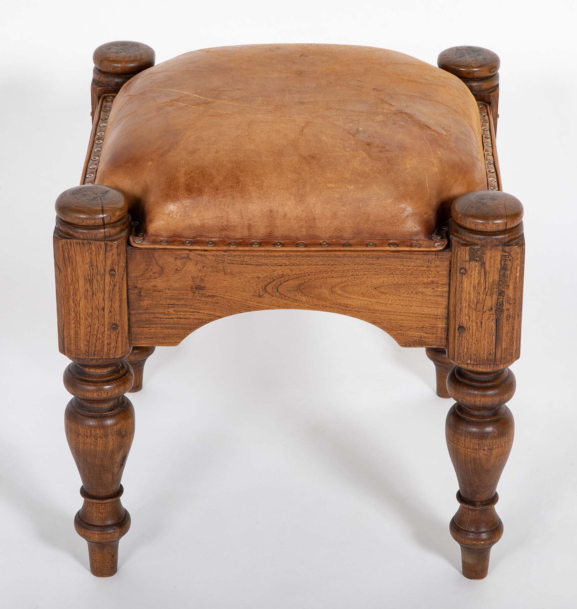 Leather & Brass Head Ottoman in the Manner of William IV