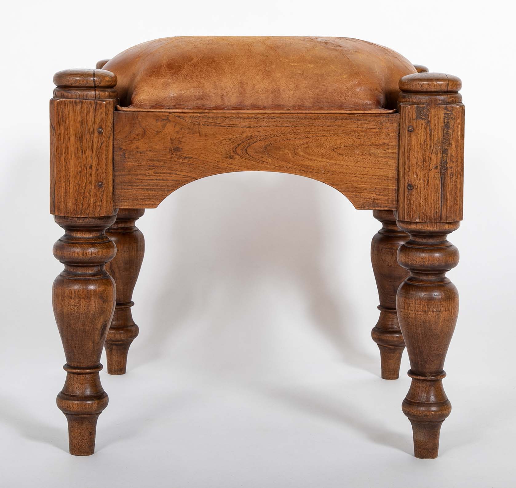 Leather & Brass Head Ottoman in the Manner of William IV