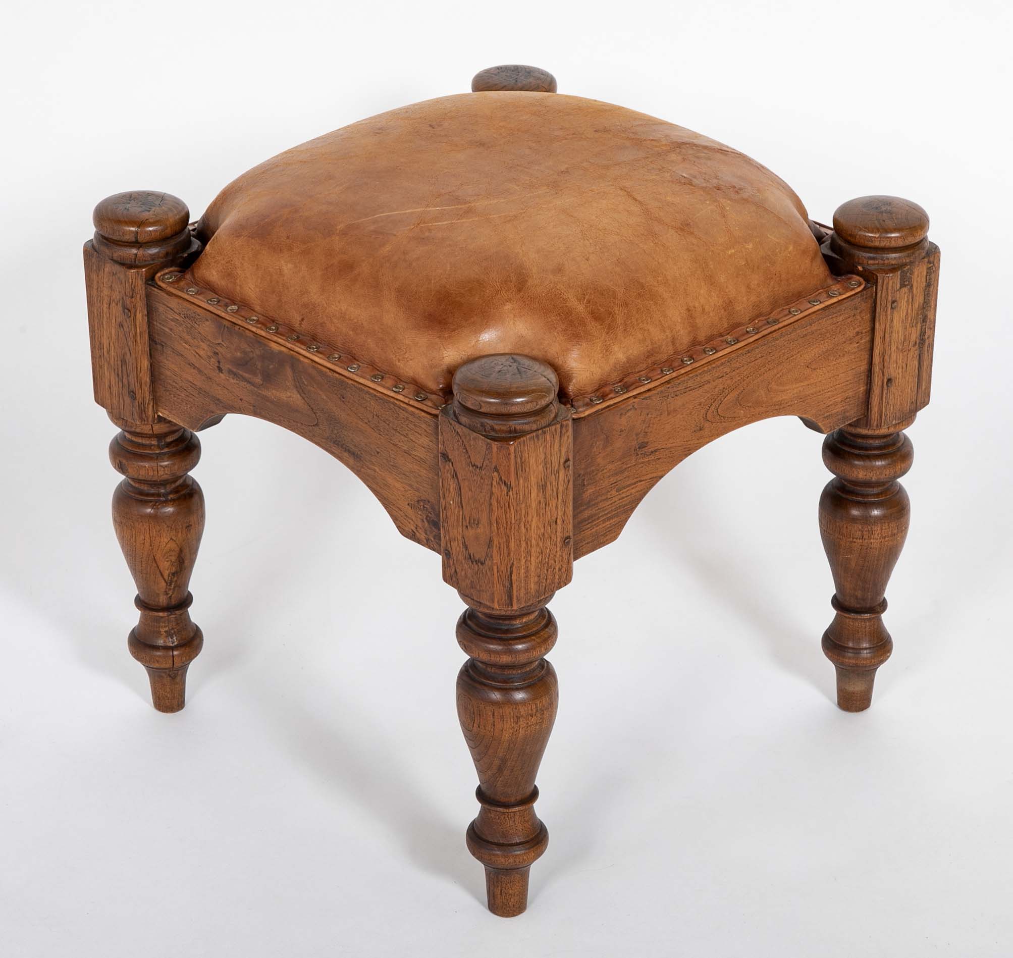 Leather & Brass Head Ottoman in the Manner of William IV