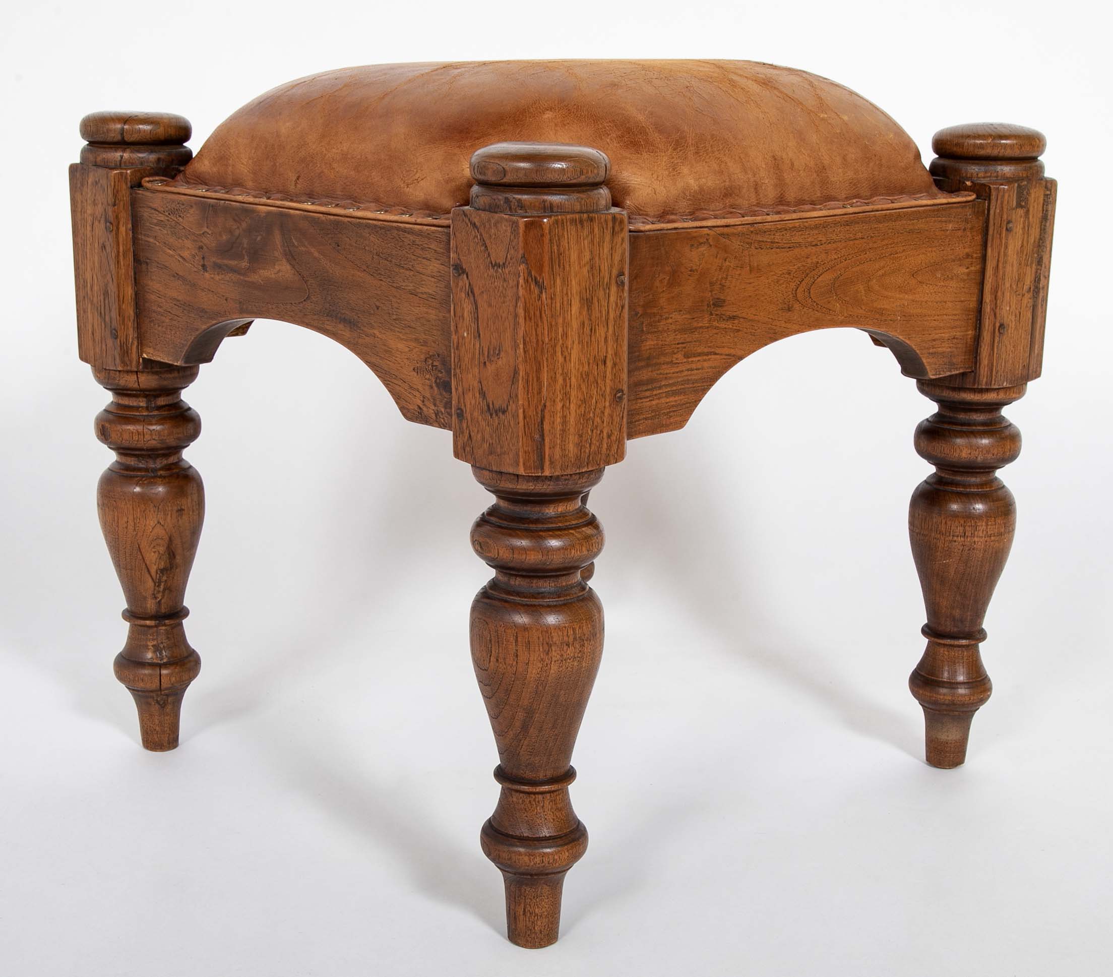 Leather & Brass Head Ottoman in the Manner of William IV