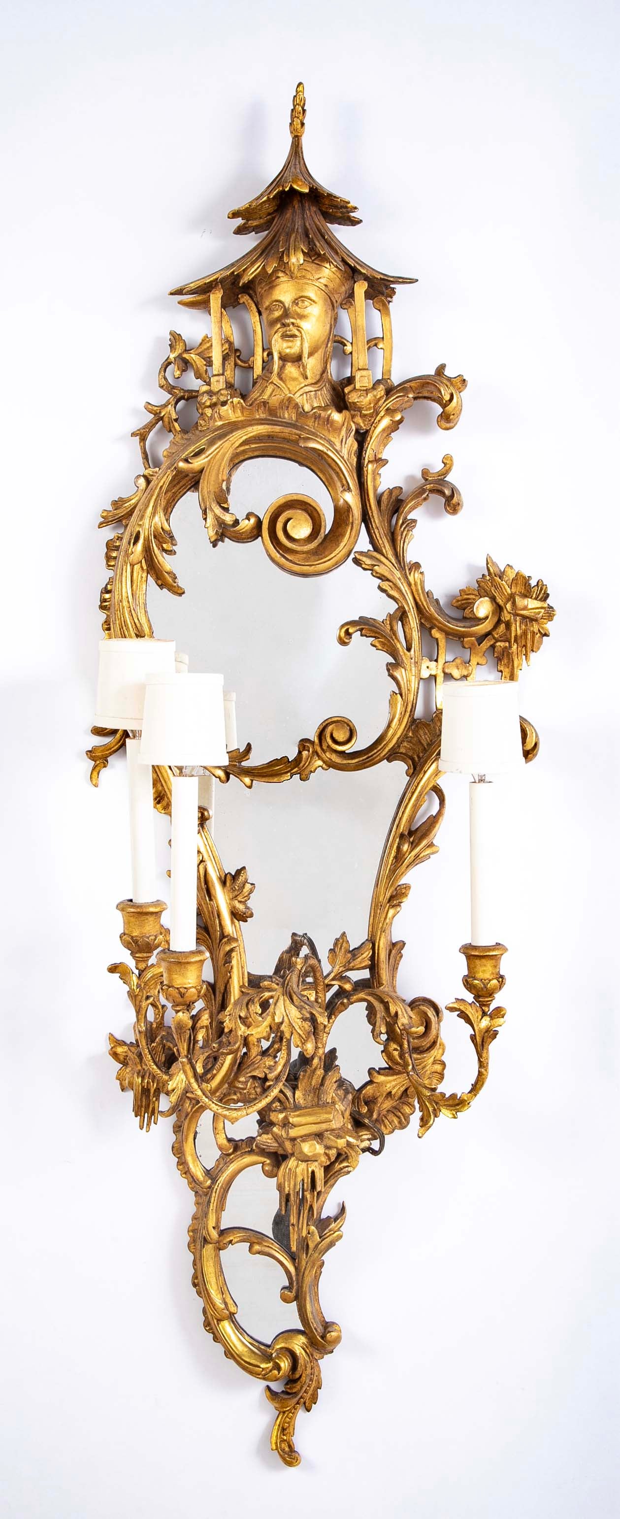 Pair of Gilded Rococo Three Arm English Sconces