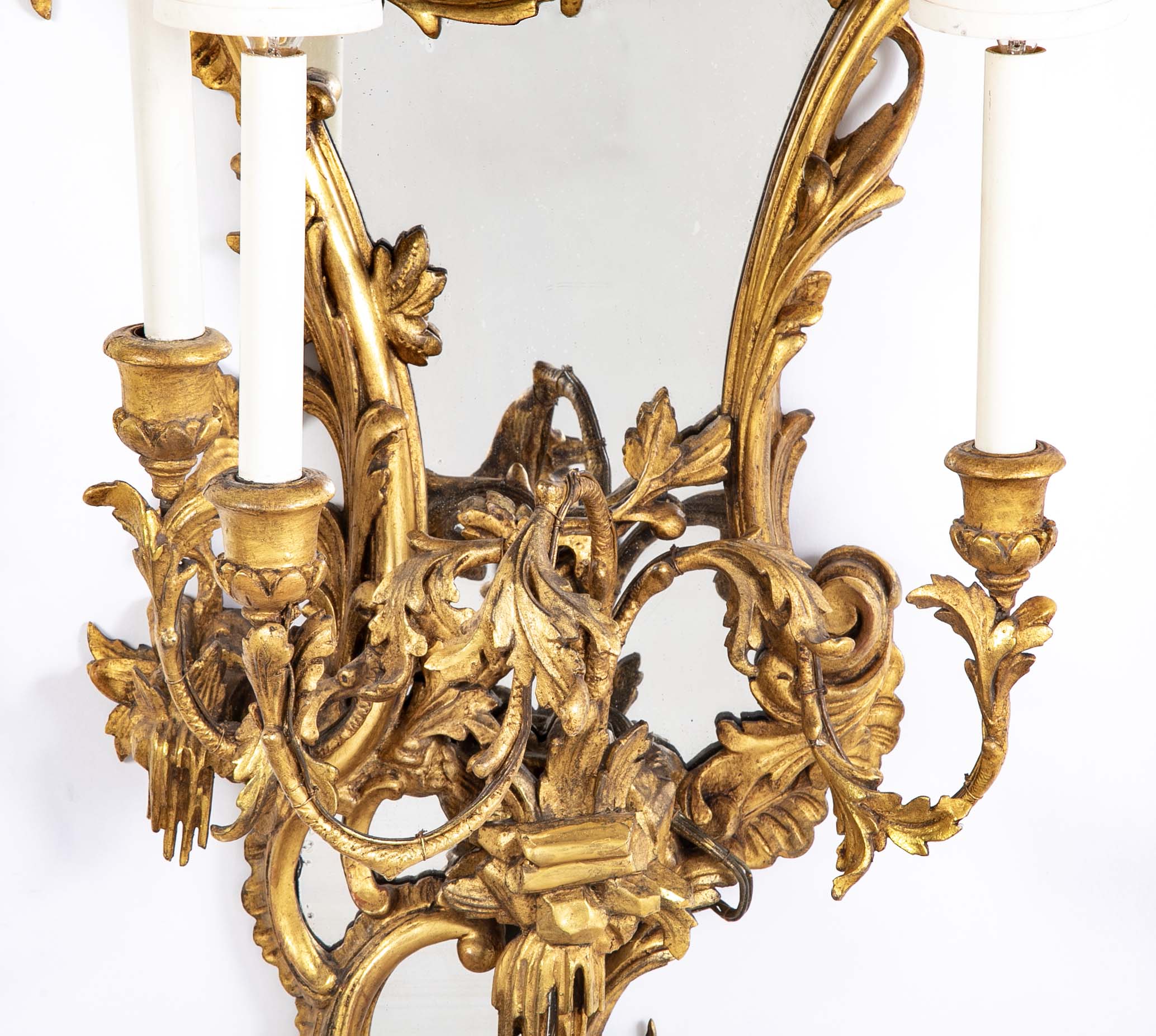 Pair of Gilded Rococo Three Arm English Sconces
