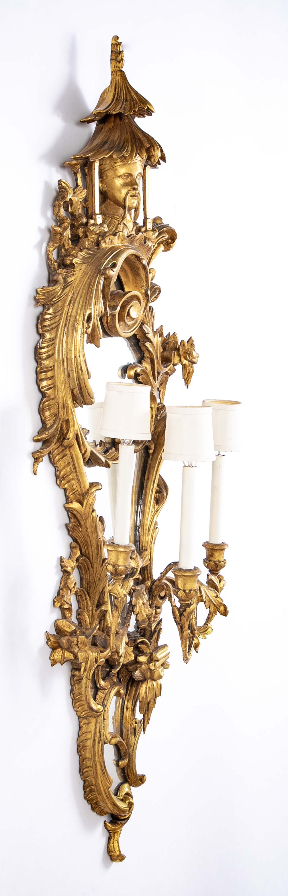 Pair of Gilded Rococo Three Arm English Sconces