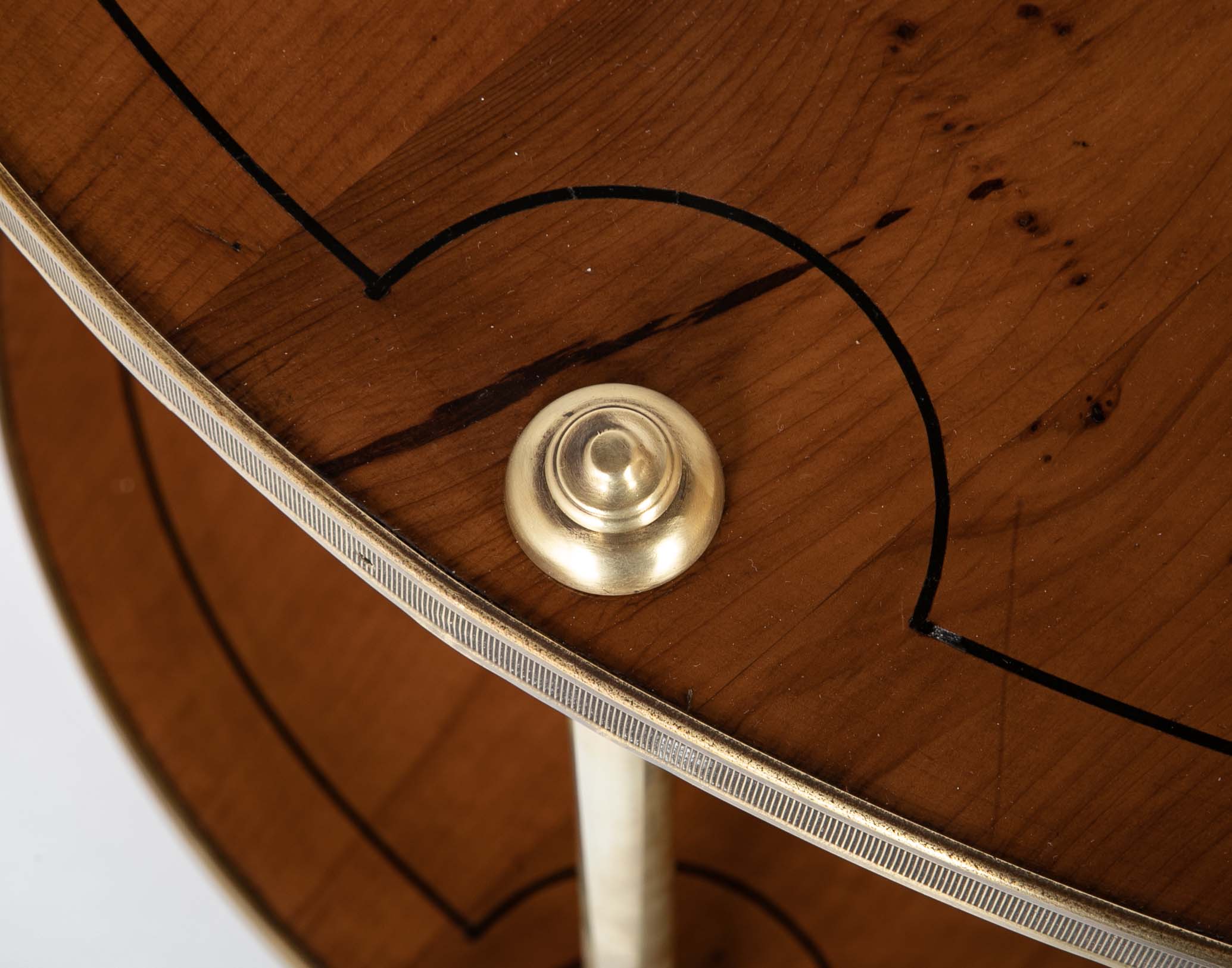 Pair of Brass Trimmed Yew Wood Two Tiered Tables