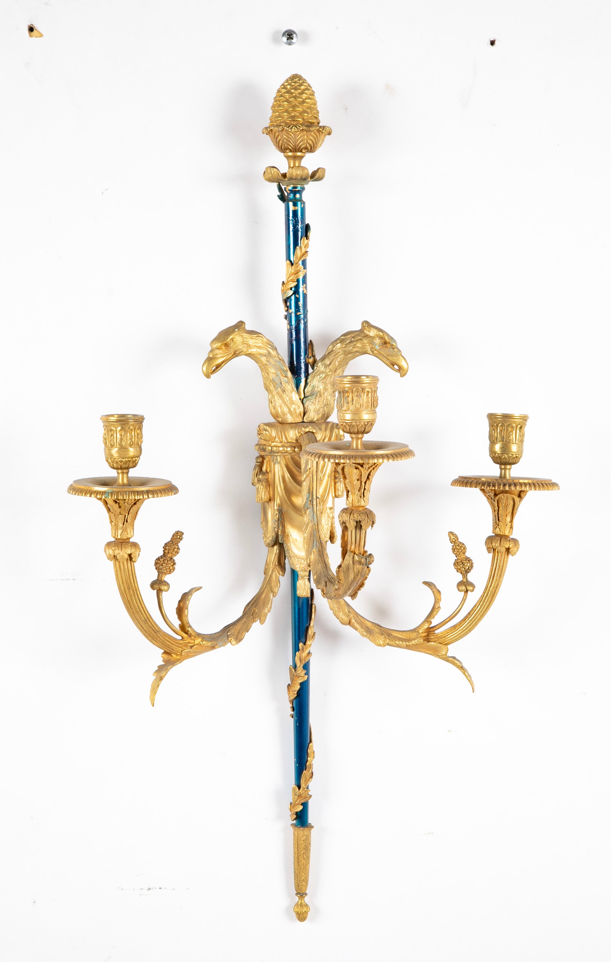 Set of Four Louis XVI Bronze and Cobalt Blue Sconces