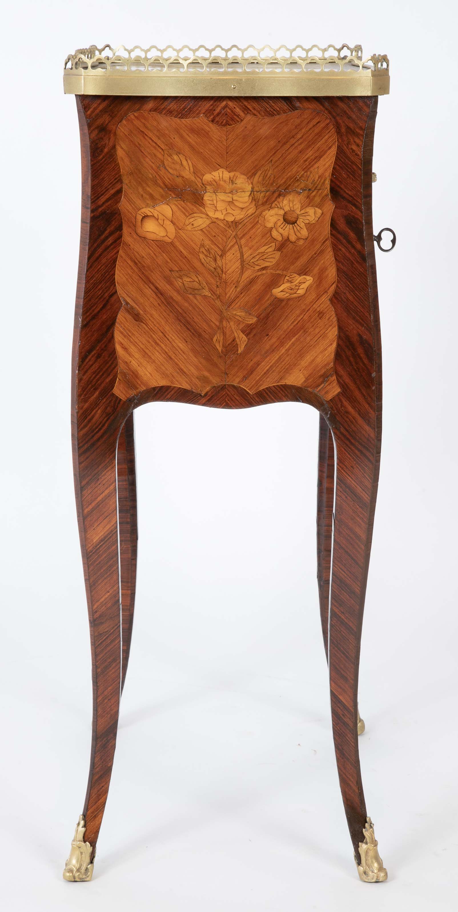 Louis XV Three Drawer Petite Commode with Marquetry Top & Sides