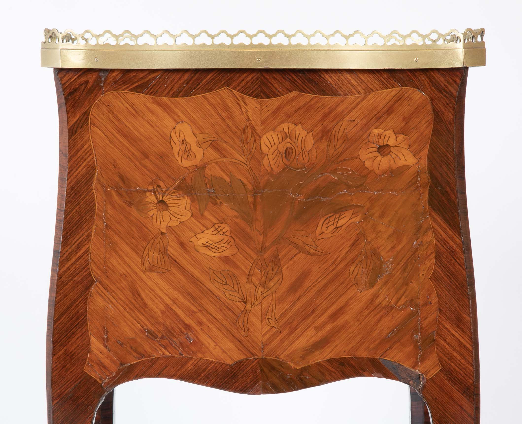 Louis XV Three Drawer Petite Commode with Marquetry Top & Sides