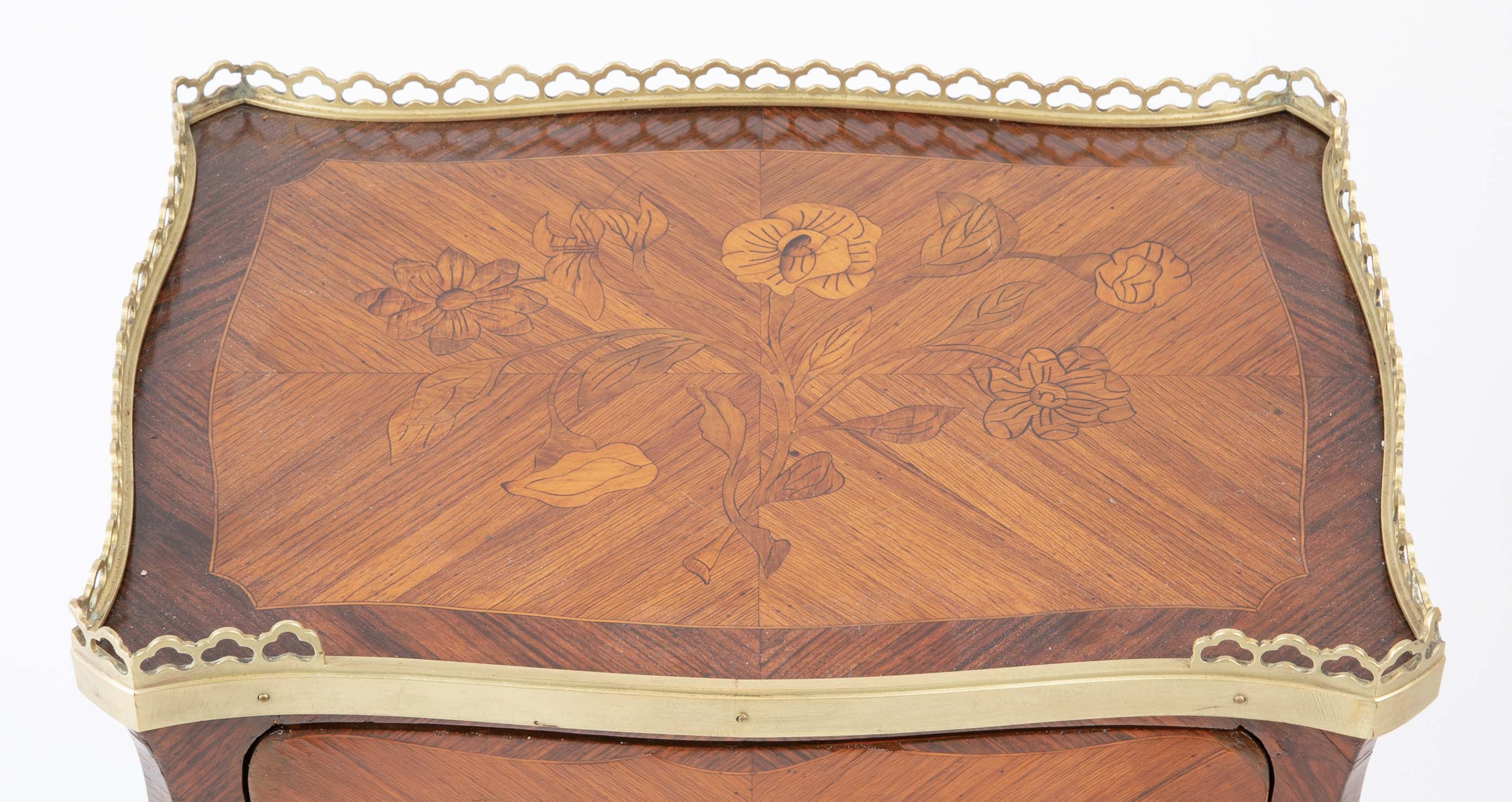 Louis XV Three Drawer Petite Commode with Marquetry Top & Sides