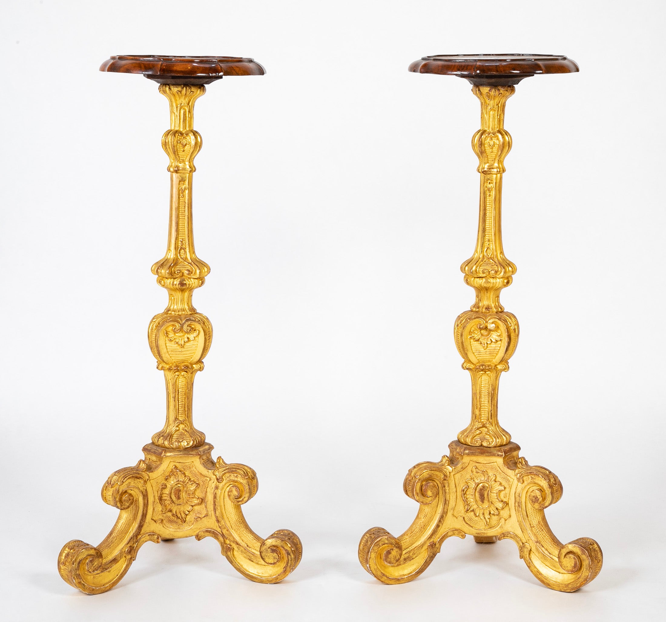 Pair of George I Carved and Gilded Pedestals