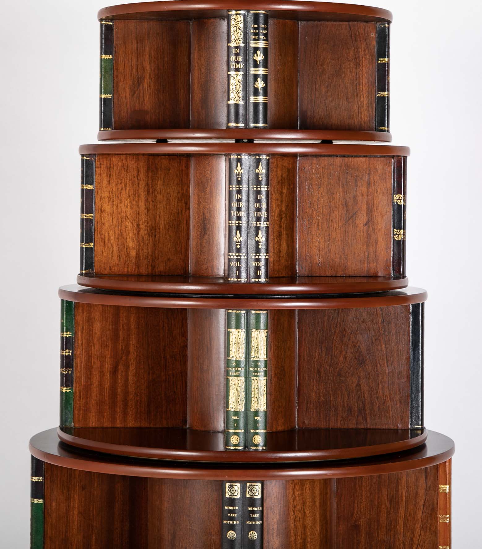 Regency Form Revolving Six Section Library Etagere with Faux Books