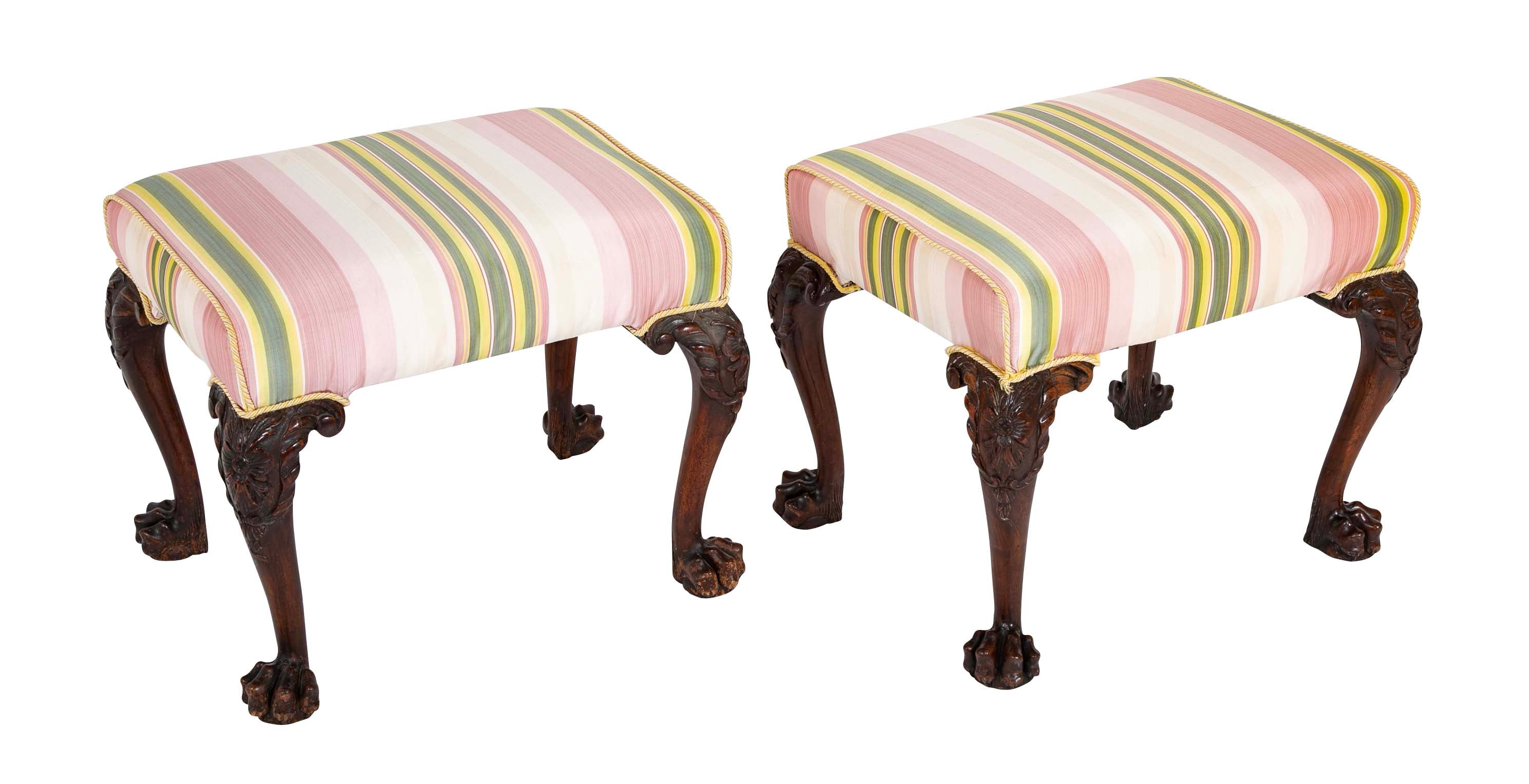 Rare Pair of Irish George II Period Walnut Stools