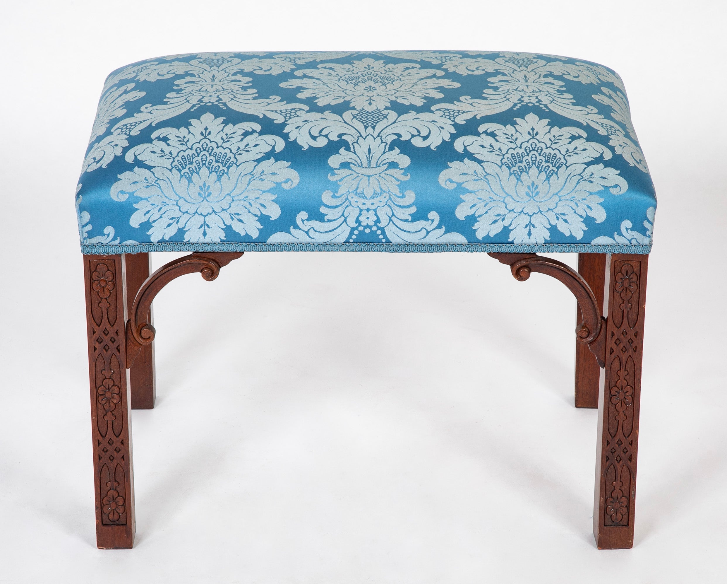 George III Style Blind Fret Corner Bracket Upholstered Stool